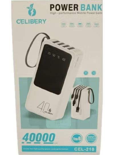 CEL-210 40000mAh Portable Power Bank with Multiple Cables - White