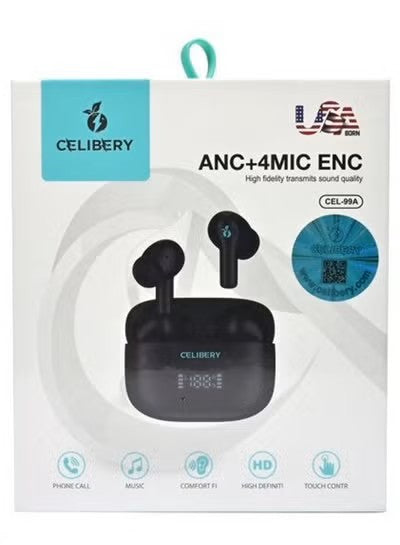 CEL-99A سماعات بلوتوث، مشغلات 10 مم مع سماعات أذن لاسلكية  ميكروفون لمكالمات أسود Bluetooth Headphones, 10mm Drivers with Wireless Earbuds Microphone for Calls Black