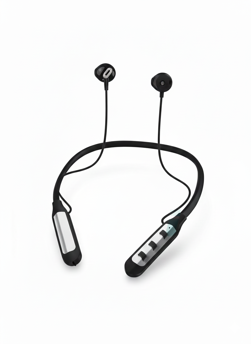 سماعات أذن لاسلكية حول الرقبة - مقاومة للتعرق بجودة صوت هاي فاي (Hi-Fi) ومصممة ببطارية تدوم طويلاً Wireless Neckband Earphone - Sweatproof with Hi-Fi Audio, Comfortable Fit, Long Lasting Battery, and Up to 300 Hours Standby.