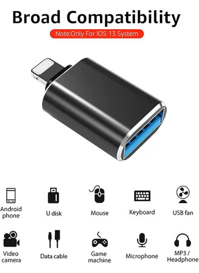 Lightning Male to USB3.0 Female Adapter OTG Cable Portable USB Camera Adapter OTG Data Sync Cable Card Reader/Flash Drive/Mouse/MIDI Keyboard كابل مزامنة بيانات OTG لقارئ البطاقات/محرك الأقراص المحمول/الماوس/لوحة المفاتيح MIDI