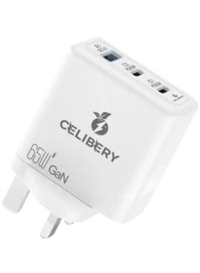 CEL-065 Charger Adapter (65W Adapter) Dual Port Type-C and USB Charger Adapter White
