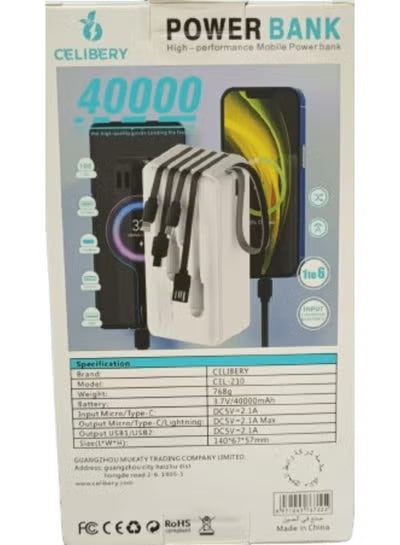 باور بانك 40000 (PD 22.5W + 4 USB) مع شاشة cel-210