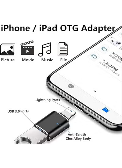 Lightning Male to USB3.0 Female Adapter OTG Cable Portable USB Camera Adapter OTG Data Sync Cable Card Reader/Flash Drive/Mouse/MIDI Keyboard كابل مزامنة بيانات OTG لقارئ البطاقات/محرك الأقراص المحمول/الماوس/لوحة المفاتيح MIDI