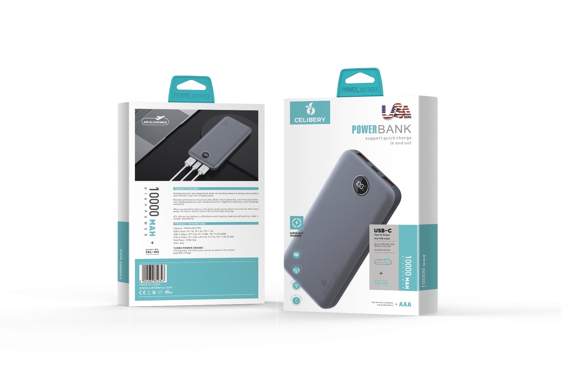 Slim Power Bank 10000mAh 22.5W PB-CEL-105, 10000mAh Power Bank