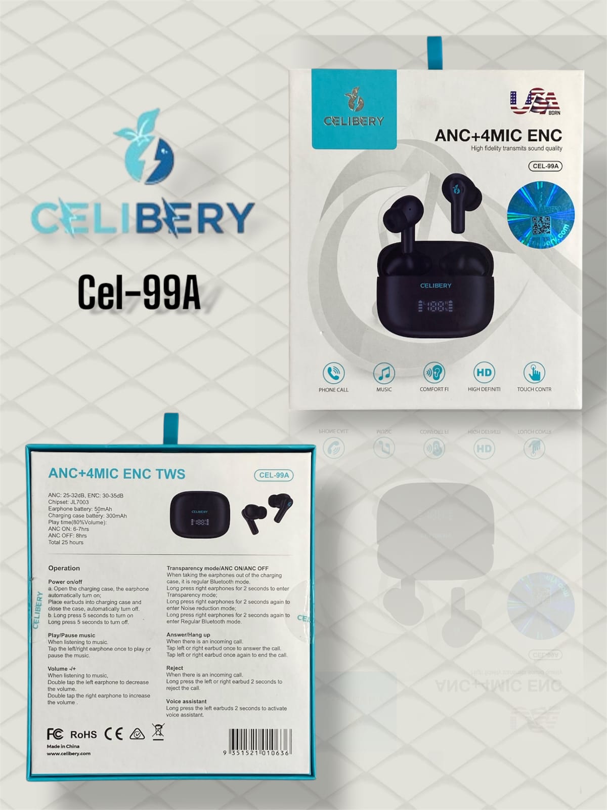 CEL-99A سماعات بلوتوث، مشغلات 10 مم مع سماعات أذن لاسلكية  ميكروفون لمكالمات أسود Bluetooth Headphones, 10mm Drivers with Wireless Earbuds Microphone for Calls Black