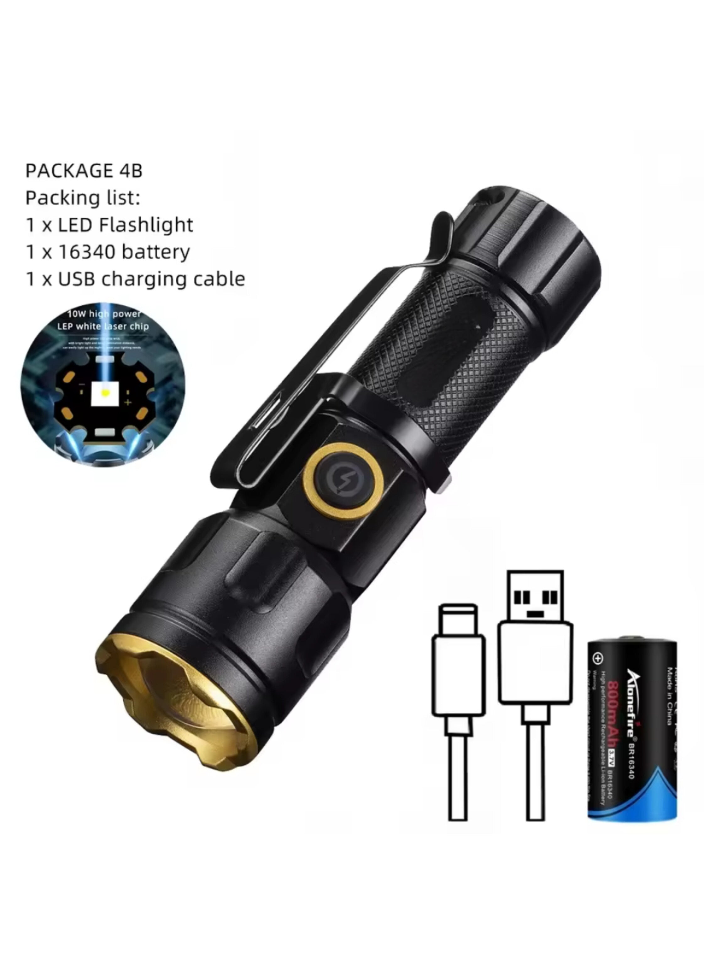 مصباح يدوي LED صغير الحجم (Mini) محمول وقوي - إضاءة ساطعة للحمل اليومي والطوارئ والتخييم - مع مشبك وحلقة تعليق Mini Portable Powerful LED Flashlight - Bright Illumination for Daily Carry, Emergencies & Camping - With Clip & Hanging Ring
