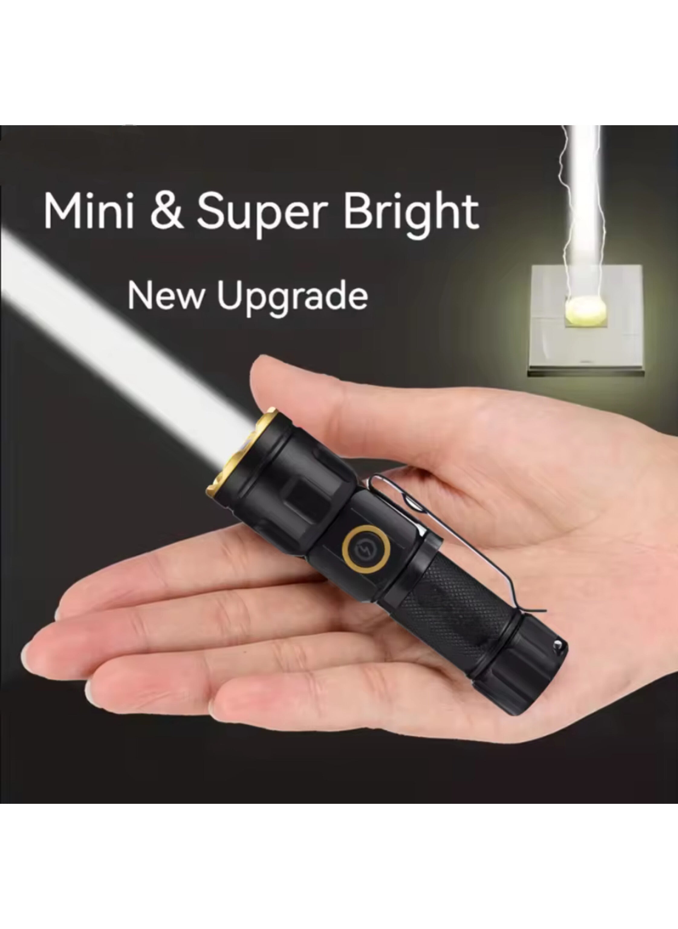 مصباح يدوي LED صغير الحجم (Mini) محمول وقوي - إضاءة ساطعة للحمل اليومي والطوارئ والتخييم - مع مشبك وحلقة تعليق Mini Portable Powerful LED Flashlight - Bright Illumination for Daily Carry, Emergencies & Camping - With Clip & Hanging Ring
