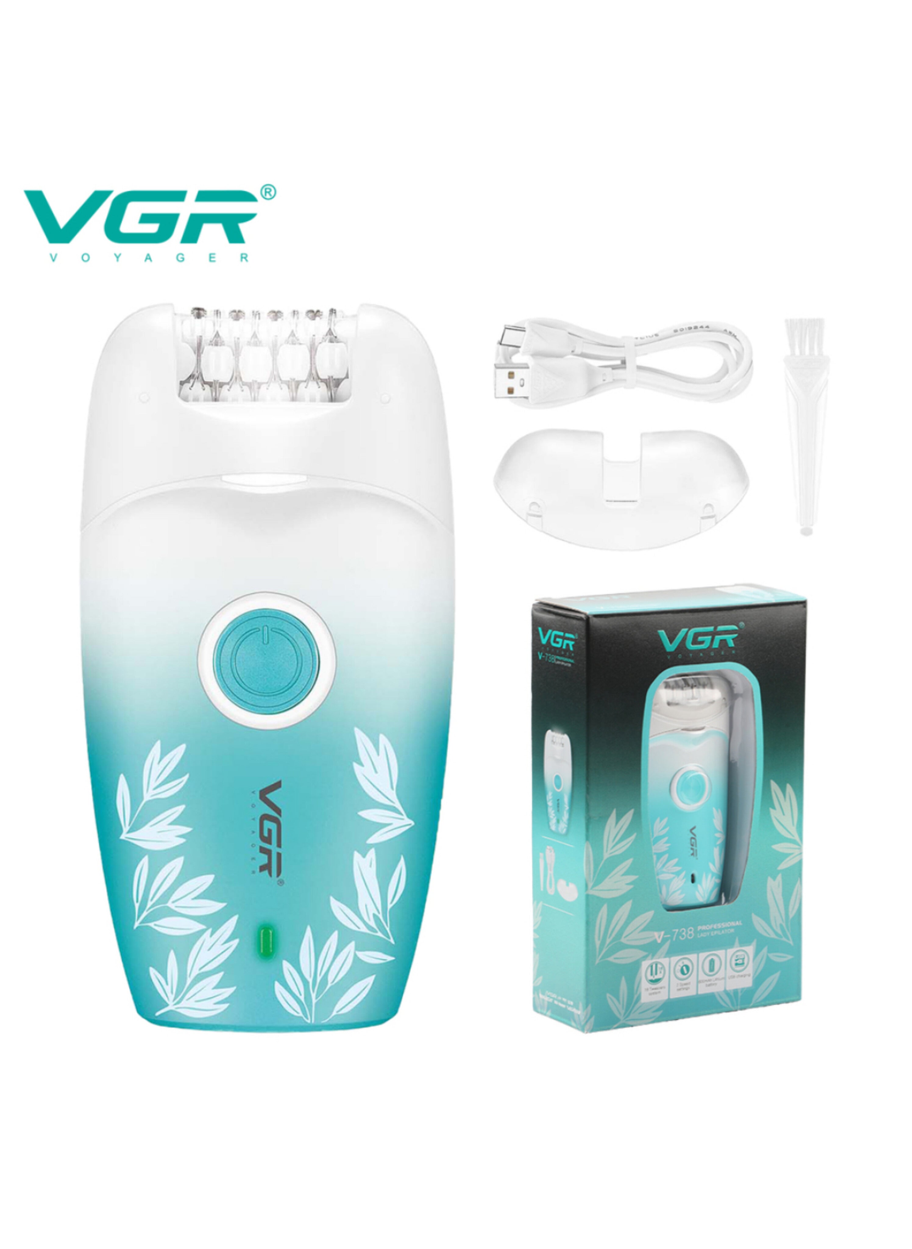 ماكينة إزالة الشعر النسائية القابلة للشحن USB - جهاز ملاقط كهربائي مبتل وجاف بسرعتين مع ضوء كاشف وإضاءة مؤشر للبطارية Rechargeable USB Women's Epilator - Wet & Dry Electric Tweezer Device with Two Speeds, Spotlight, and Battery Indicator Light