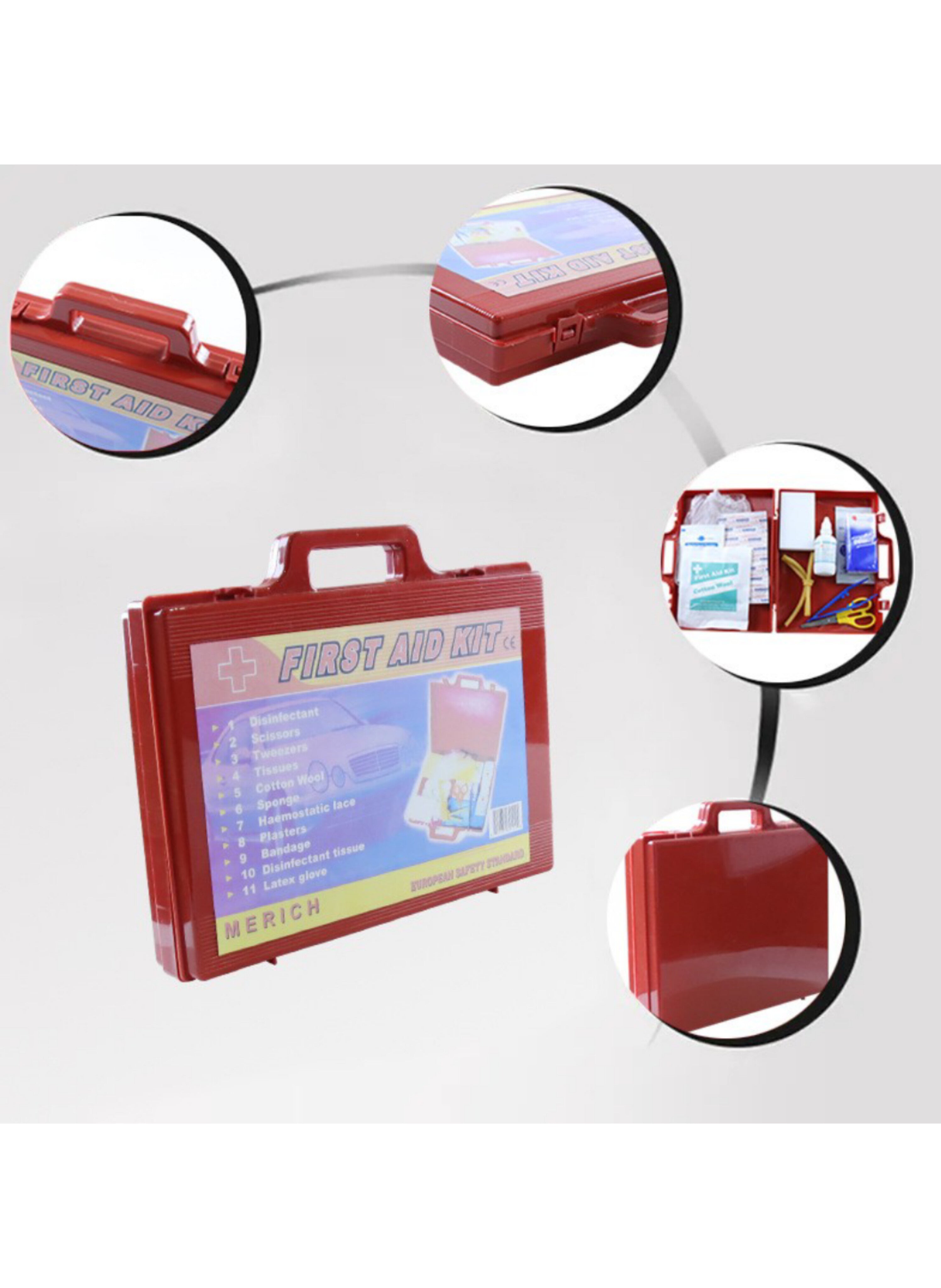 حقيبة إسعافات أولية شاملة للسفر والسيارة والمنزل 20 قطعة، علبة حمراء محمولة مع لوازم طبية أساسية، للطوارئ والإصابات الطفيفة. Comprehensive 20-Piece First Aid Kit for Travel, Car, and Home Use – Portable Hard Red Case with Essential Medical Supplies