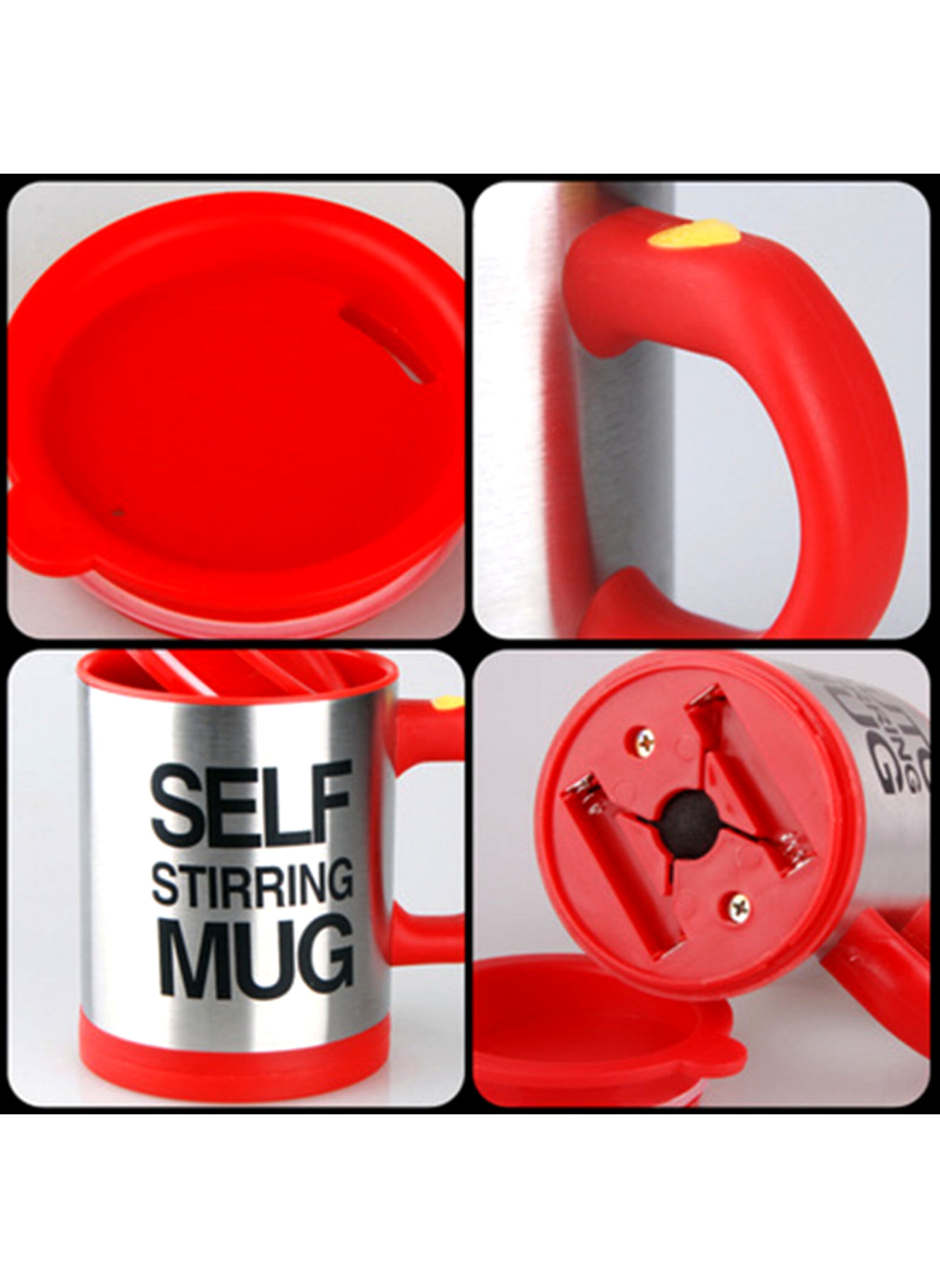 Self-stirring mug automatically stirs drinks with the touch of a button. The high-quality mug material maintains the temperature of your beverageكوب التحريك الذاتي  لتقليب المشروبات تلقائيًا بلمسة زر واحدة مادة الكوب  تحافظ على درجة حرارة المشروب.