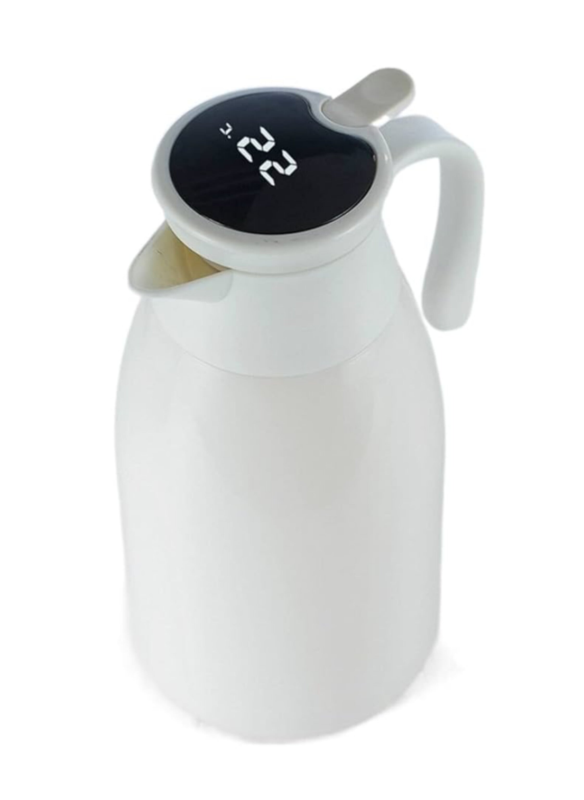 Smart 2L Thermal Carafe with Temperature Display & Premium Glass Liner - Hot & Cold Beverage Insulator, Perfect for Home, Office & Travel white color  ترمس ذكي 2 لتر بشاشة عرض الحرارة حافظ حرارة الساخنة والباردة، للمنزل والمكتب والسفر لون ابيض