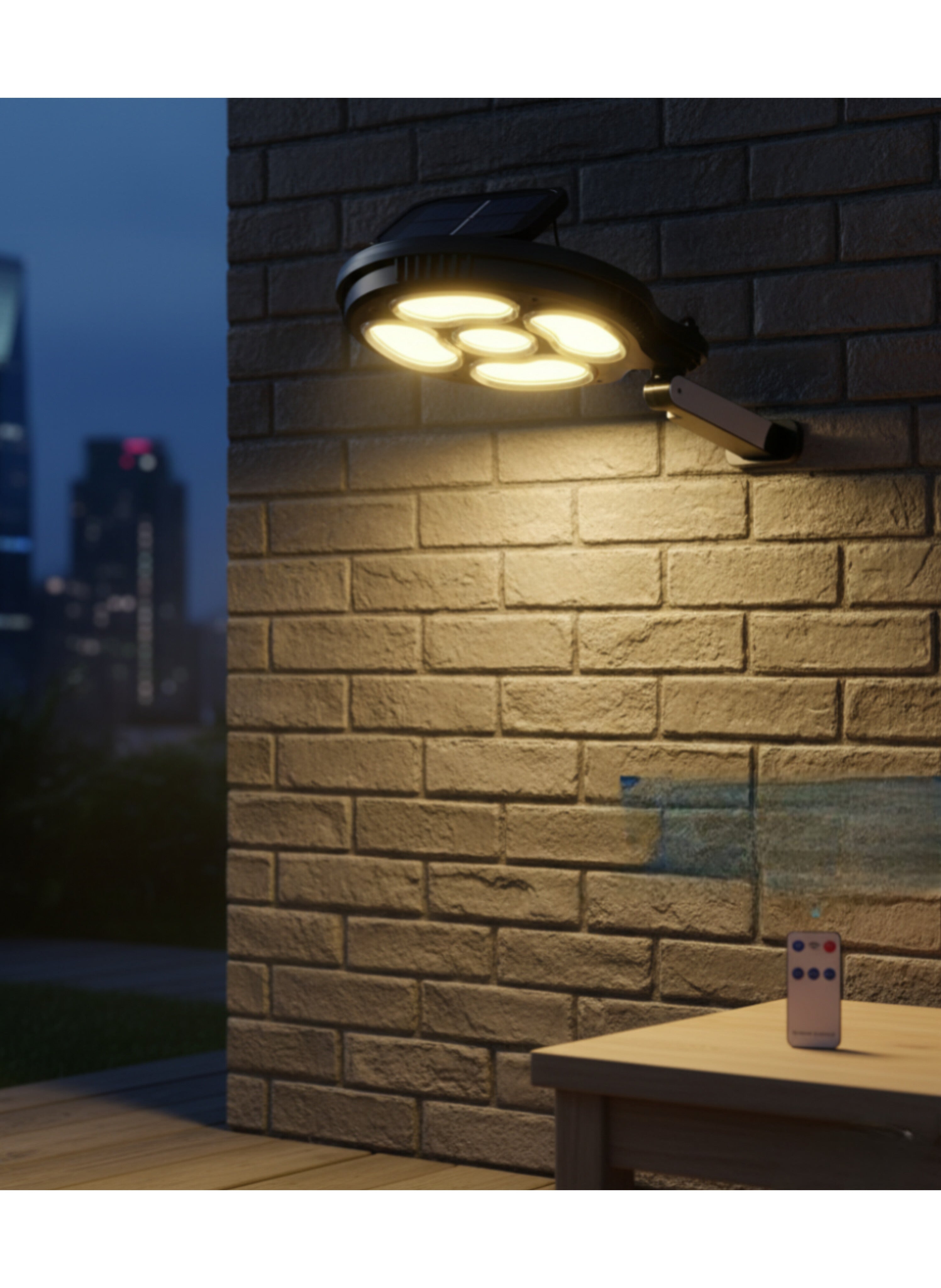 مصباح حائط LED شمسي خارجي COB مع كاشف حركة (PIR) - ضوء أمان 1500 لومن ببطارية قابلة لإعادة الشحن وجهاز تحكم عن بعد Outdoor COB Solar LED Wall Light with PIR Motion Sensor - 1500lm Security Floodlight with Rechargeable Battery and Remote Control