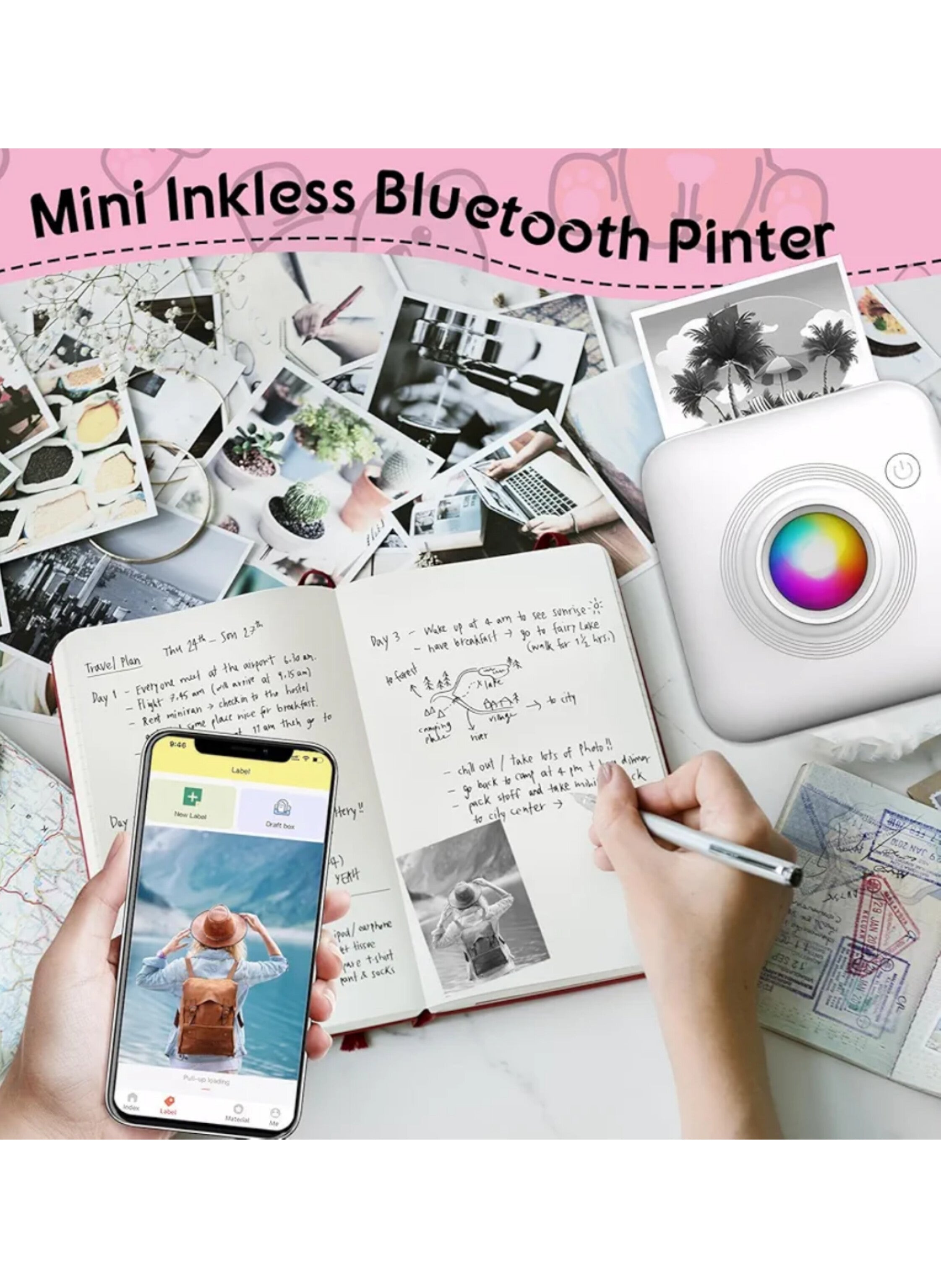 طابعة نوت بادي ميني المحمولة X3،  طباعة، طابعة حرارية بلوتوث ذكية بدون حبر  Mini Portable Printer X3, Print Pod, Bluetooth Smart Pocket Inkless Thermal Printer