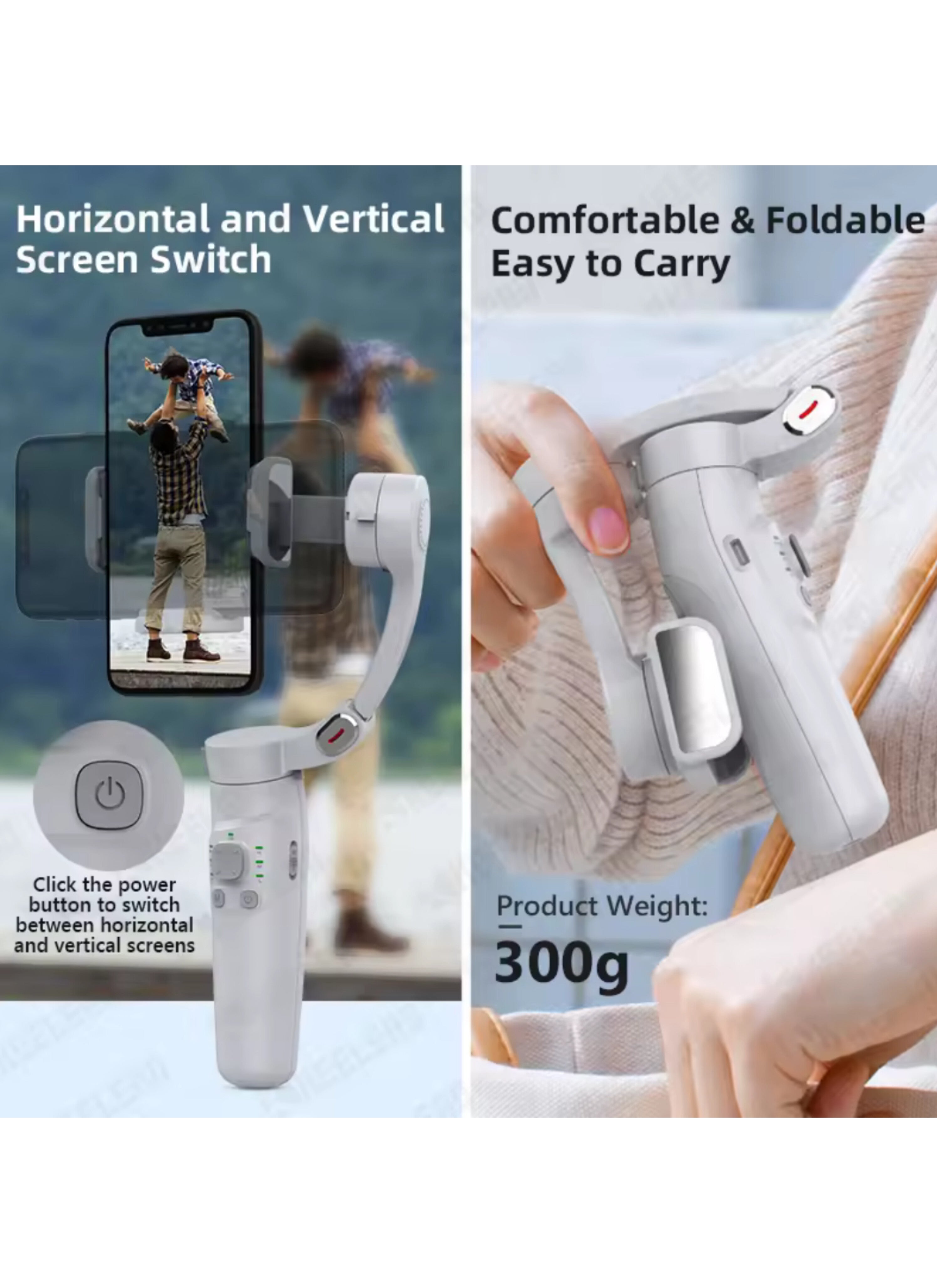 مثبت جوال احترافي محمول بتقنية متقدمة ضد الاهتزاز، تصميم قابل للطي، ويدعم التتبع الذكيProfessional Portable Smartphone Stabilizer with Advanced Anti-Shake Technology, Foldable Design, and Smart Tracking