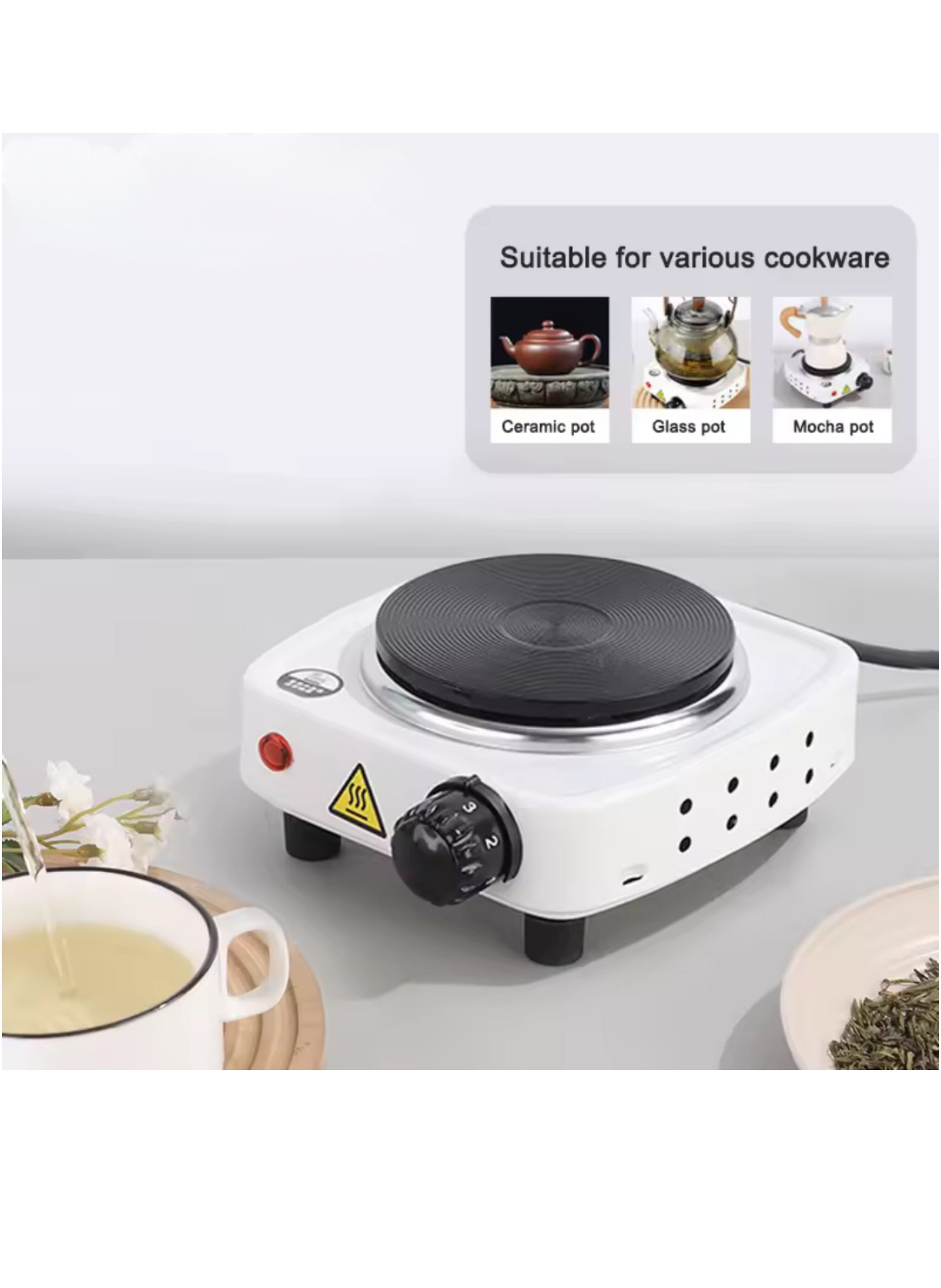 موقد كهربائي مفرد مسطح 1000 واط - سخان محمول بتحكم حراري أوتوماتيكي 1000W Single Solid Electric Hot Plate - Portable Heater with Automatic Thermostat Control