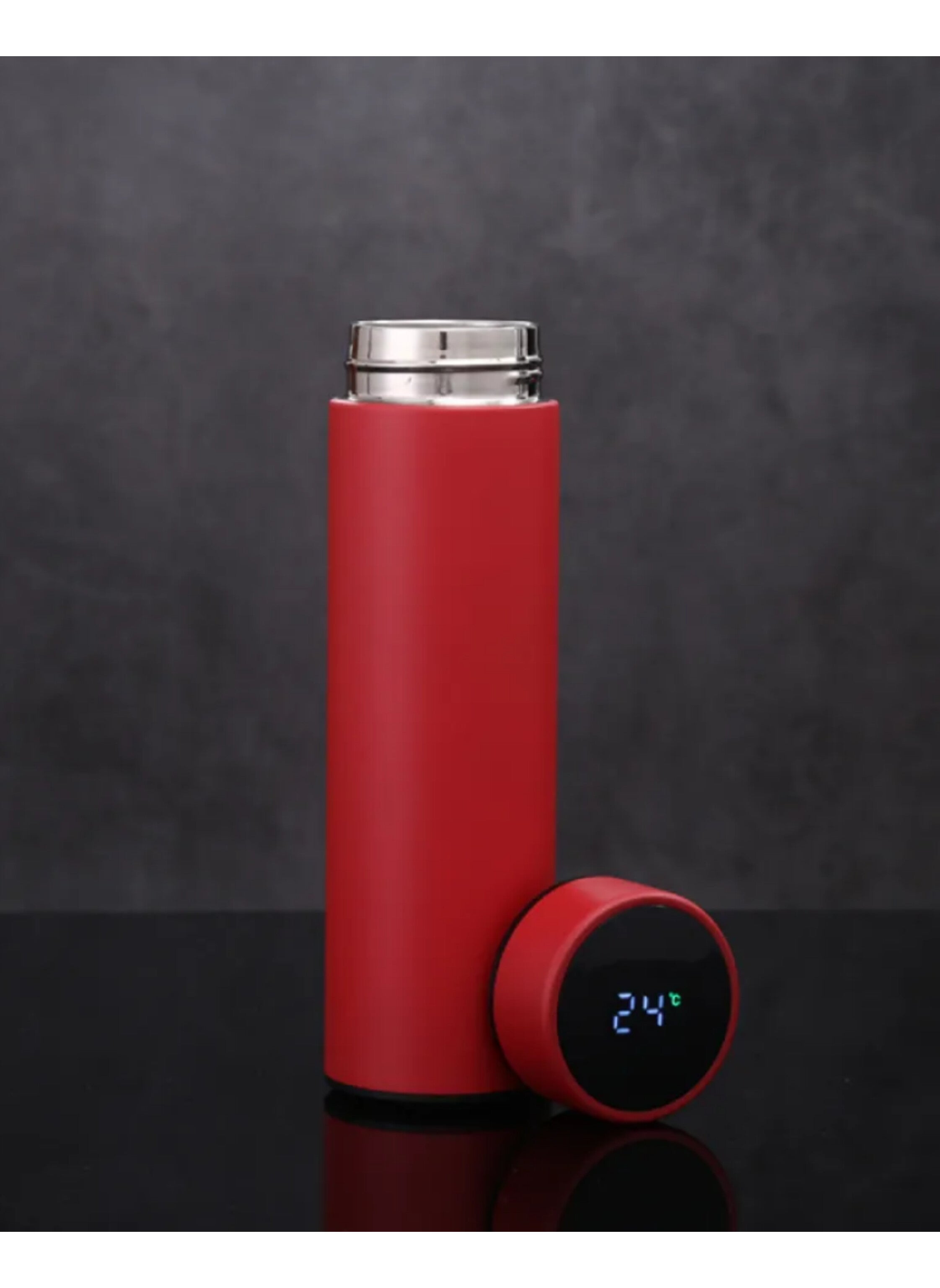 500ml Smart Water Bottle with LED Display Stainless Steel Thermostat for Hot and Cold Coffee and Tea for School, Home and Office red  color زجاجة مياه ذكية  500 مل بشاشة LED لعرض من الستانلس ستيل لمدة حراري للقهوة والشاي الساخن والبارد لون احمر