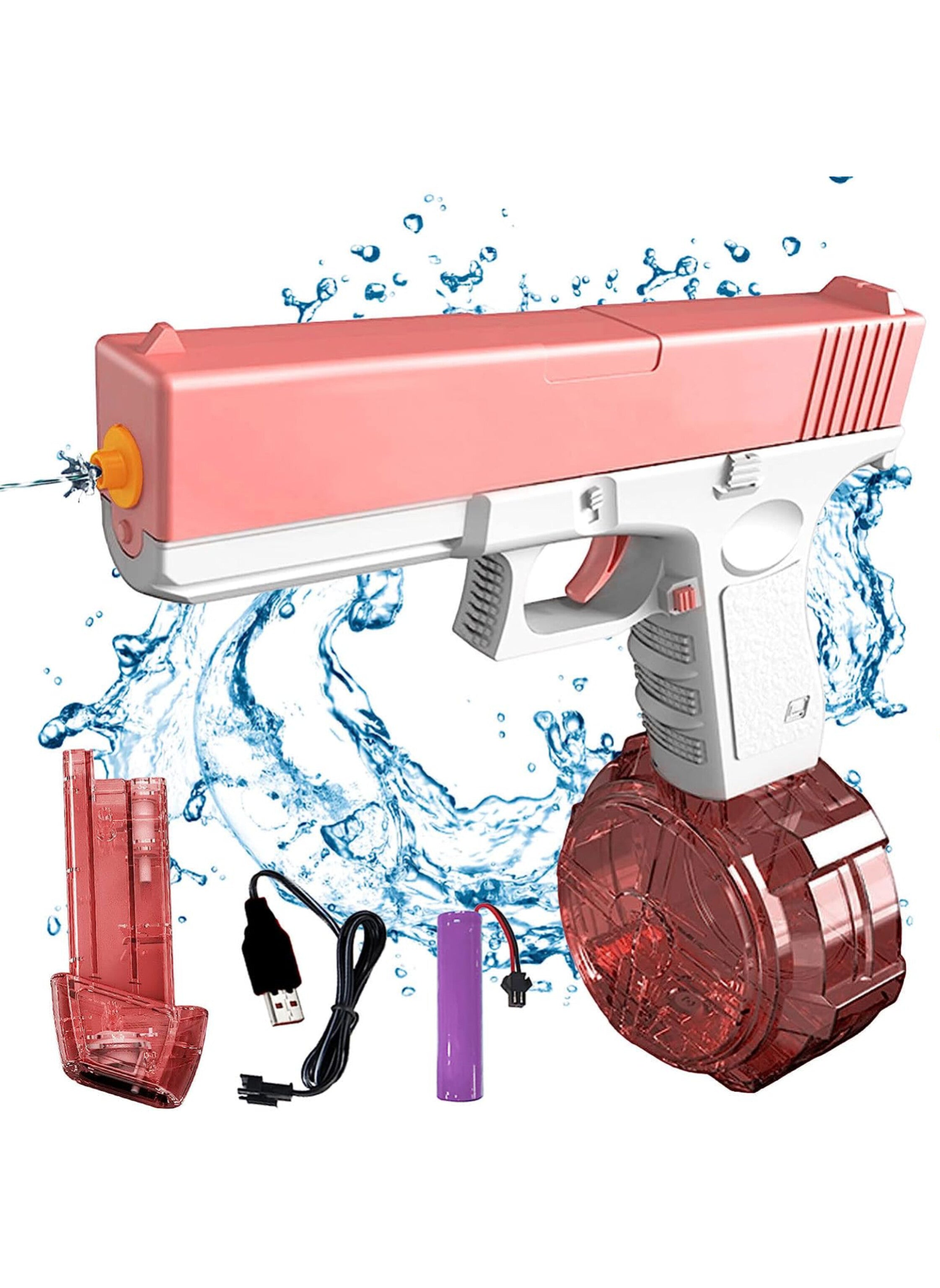 Electric Water Gun with High Capacity for Adults & Kids, Up to 35 FT Range, One-Button Automatic  pink colorمسدس مياه كهربائي عالي السعة للأطفال والكبار مع مدى إطلاق يصل إلى 35 قدم، يدوي التشغيل بلمسة واحدة، لون وردي