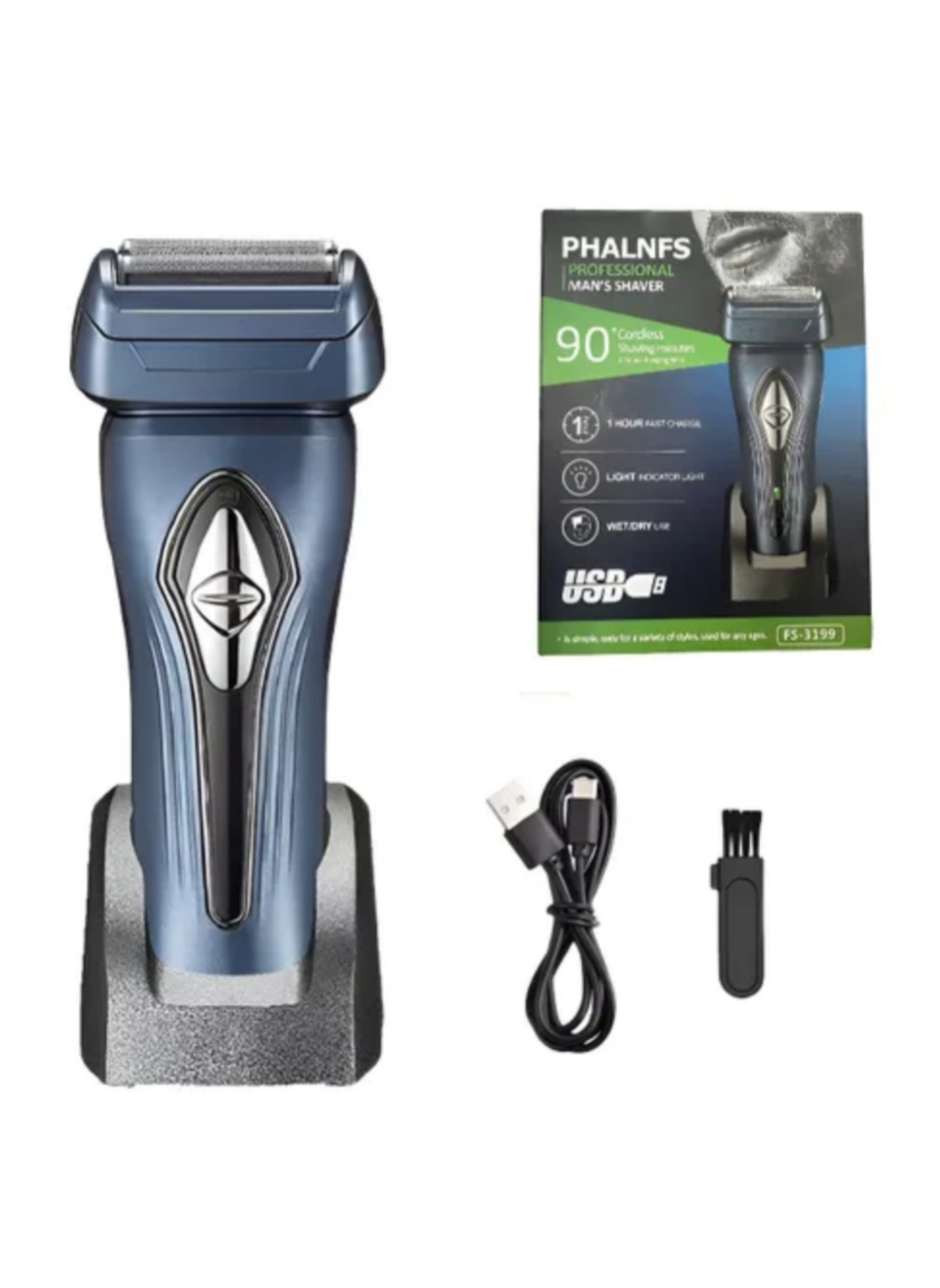 Professional Electric Shaver for Men – 1‑Hour Fast Charge, 90 Minutes Cordless Use, Double Cutter Head, Pop‑Up Trimmer &amp; Smart Sensor Technology