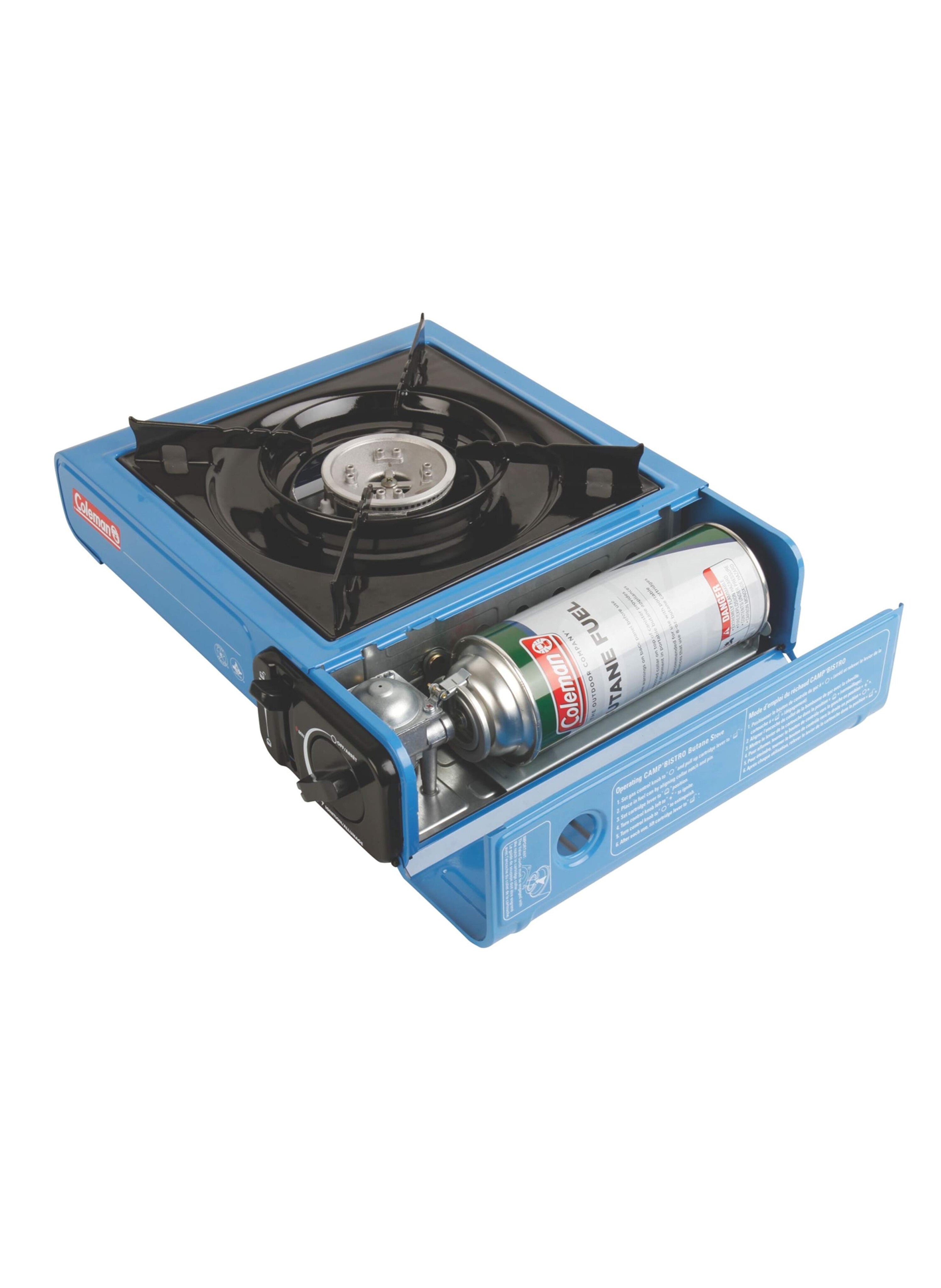 موقد غاز محمول أزرق للرحلات والتخييم - موقد نزهات يعمل بعبوات البيوتان مع إشعال ذاتي وحقيبة حمل Blue Portable Gas Stove for Camping and Travel - Butane Canister Burner with Automatic Piezo Ignition and Carry Case