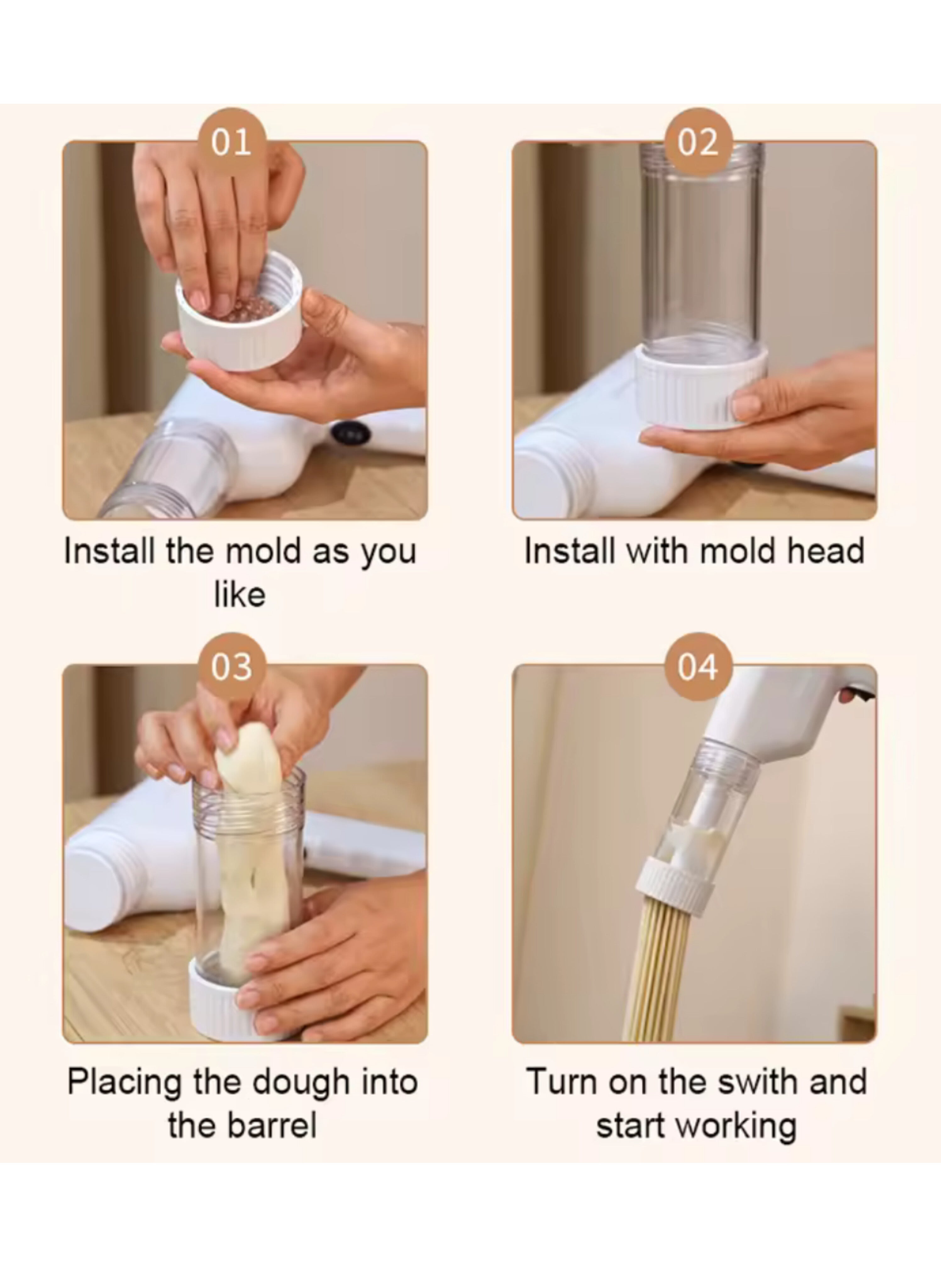 ماكينة صنع المكرونة والمعكرونة الكهربائية الأوتوماتيكية المحمولة 5 في 1، ببطارية قابلة للشحن ورؤوس تشكيل متعددة Portable 5-in-1 Automatic Electric Pasta Maker & Noodle Machine, Rechargeable Cordless Dough Presser with Multi-Shape Molds for Home Use.