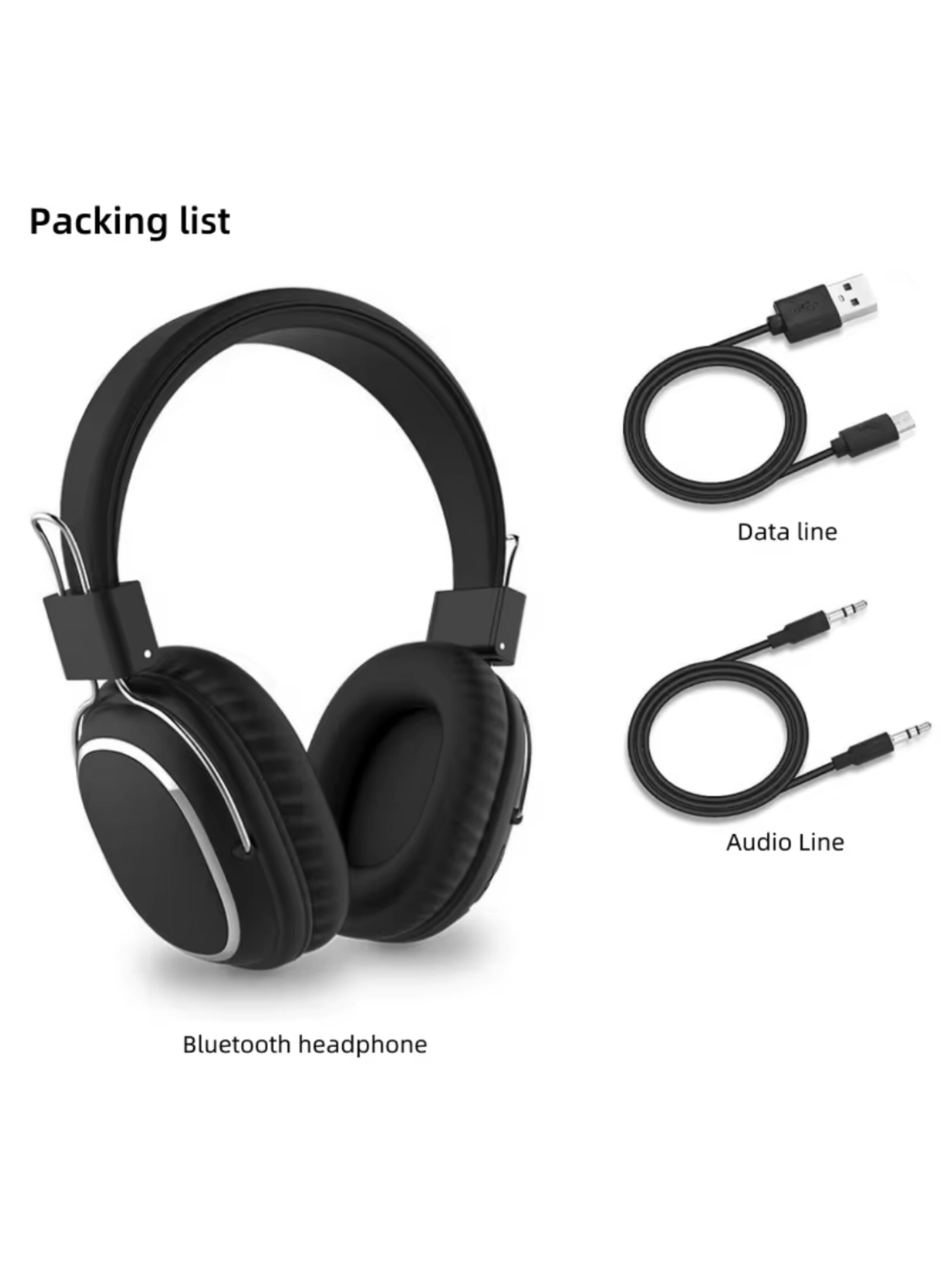 سماعات رأس سوداء لاسلكية فوق الأذن بلوتوث احترافية - تصميم قابل للطي مع وسائد أذن مريحة وصوت نقي عالي الجودة Black Professional Wireless Over-Ear Bluetooth Headphones - Foldable Design with Comfortable Earpads and High-Fidelity Pure Sound