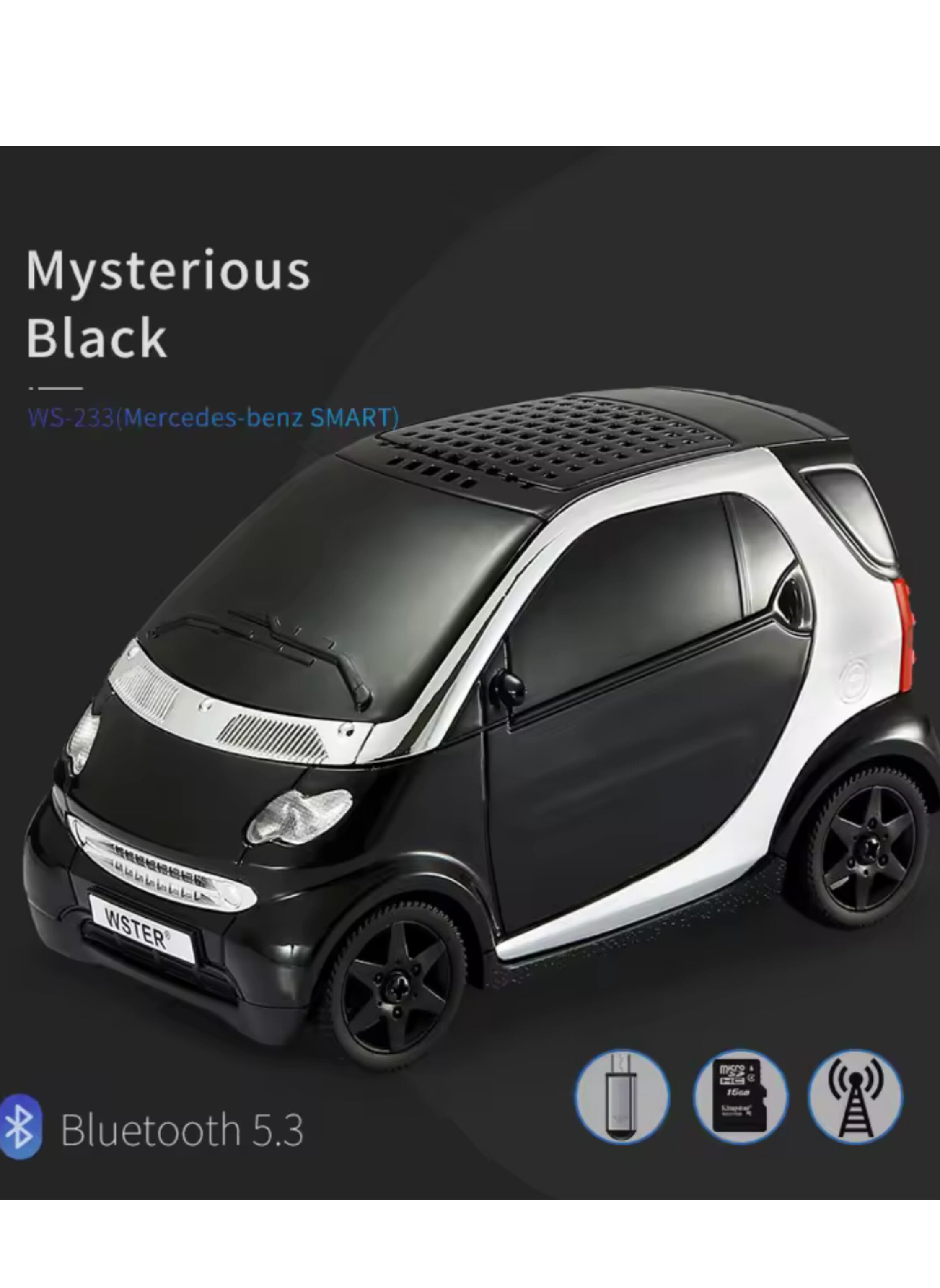 Portable Bluetooth Speaker with Classic Car Design - Multi-functional Wireless Stereo with Pure Sound black مكبر صوت بلوتوث محمول بتصميم سيارة كلاسيكية - ستيريو لاسلكي متعدد الوظائف مع صوت نقي لون اسود