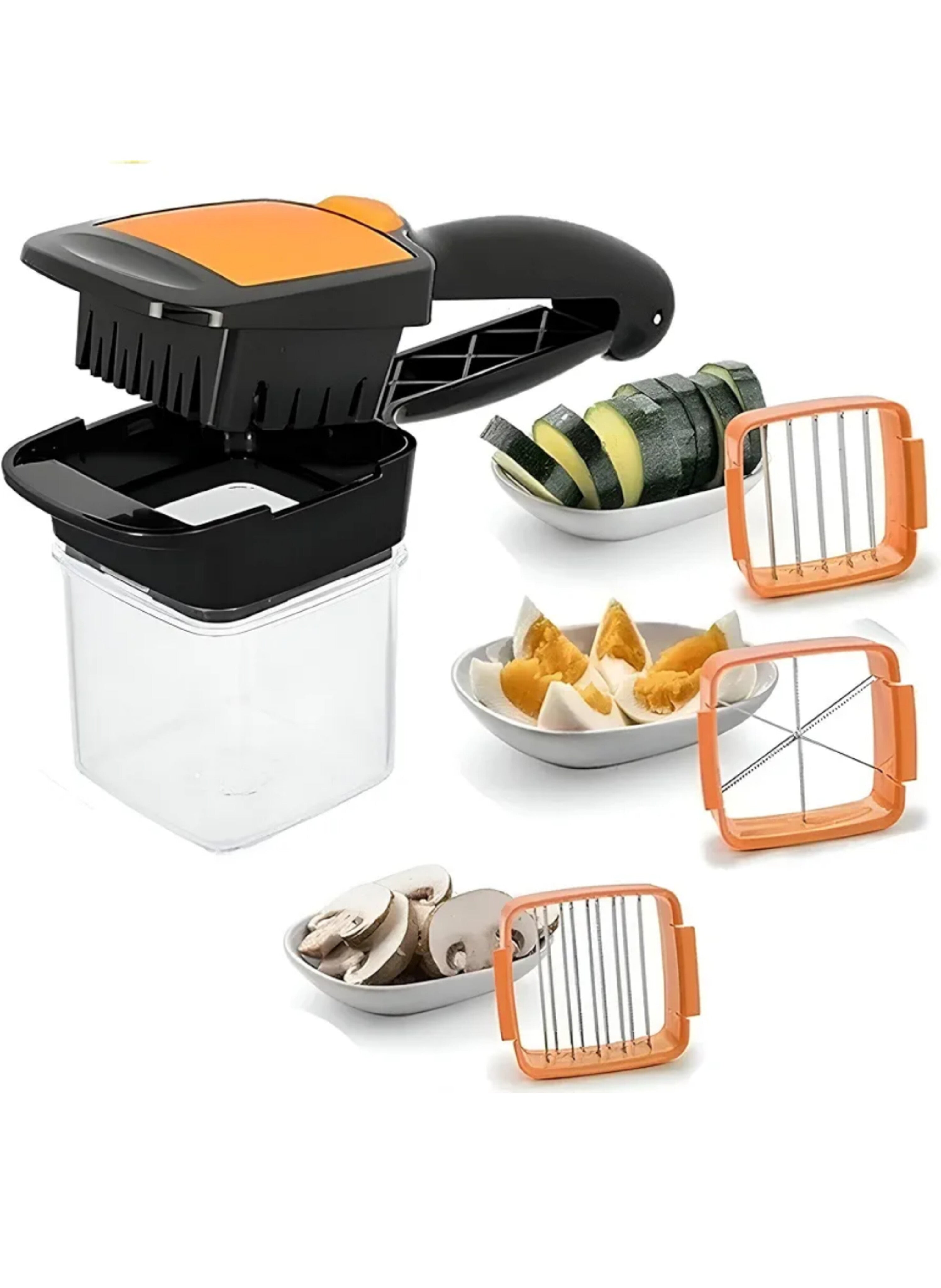 قطاعة خضروات وفواكه يدوية متعددة الشفرات - أداة تقطيع صغيرة سريعة مع حاوية تخزين لتقطيع مكعبات وسلطات Manual Multi-Blade Fruit and Vegetable Chopper - Quick Small Dicer Tool with Storage Container for Cubing and Salads