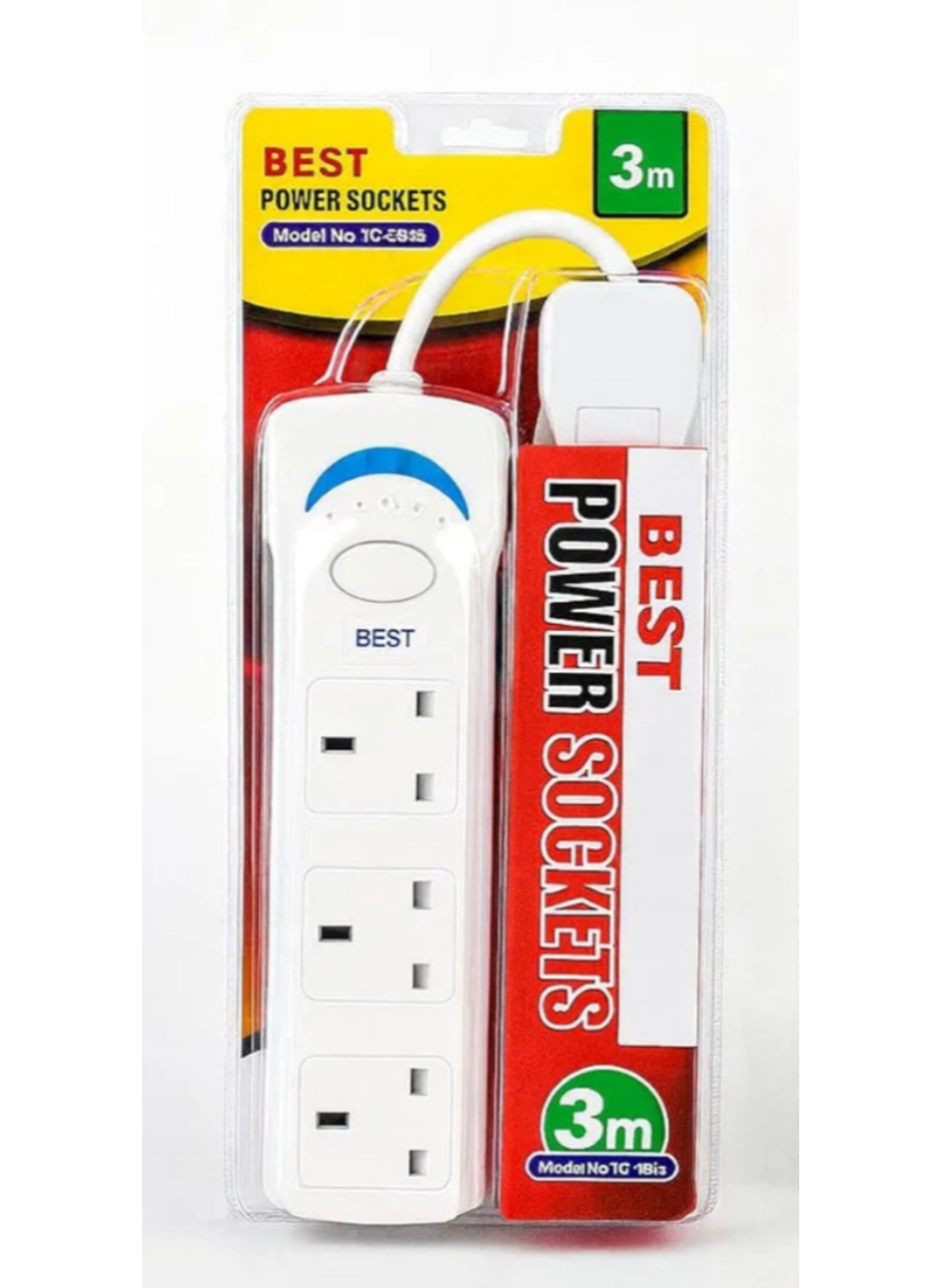 توصيلة كهربائية ثلاثية المقابس بطول 3 متر مع مفتاح تشغيل 3-Way Power Extension Socket with 3-Meter Cord, Master ON/OFF Switch,