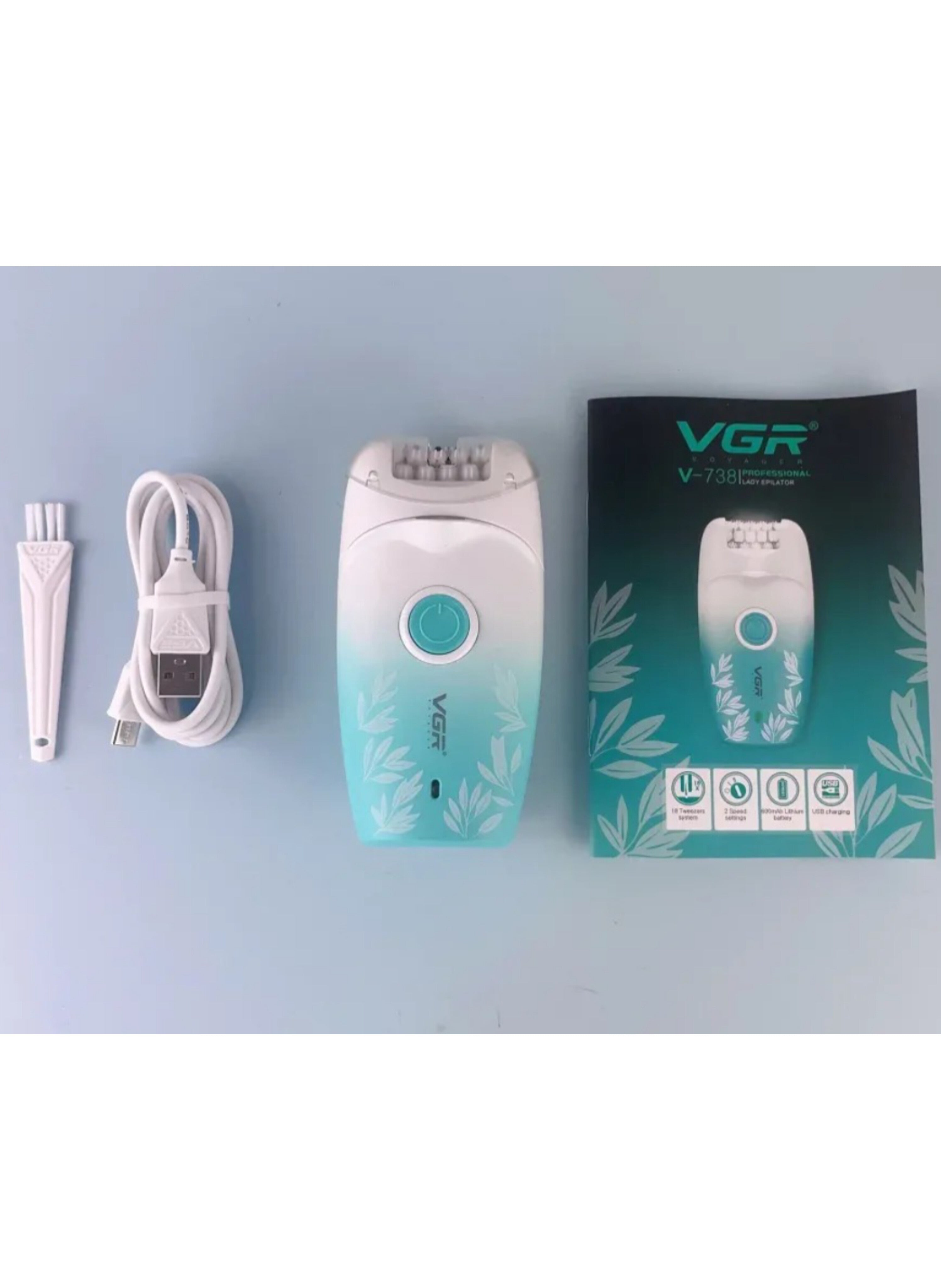 ماكينة إزالة الشعر النسائية القابلة للشحن USB - جهاز ملاقط كهربائي مبتل وجاف بسرعتين مع ضوء كاشف وإضاءة مؤشر للبطارية Rechargeable USB Women's Epilator - Wet & Dry Electric Tweezer Device with Two Speeds, Spotlight, and Battery Indicator Light