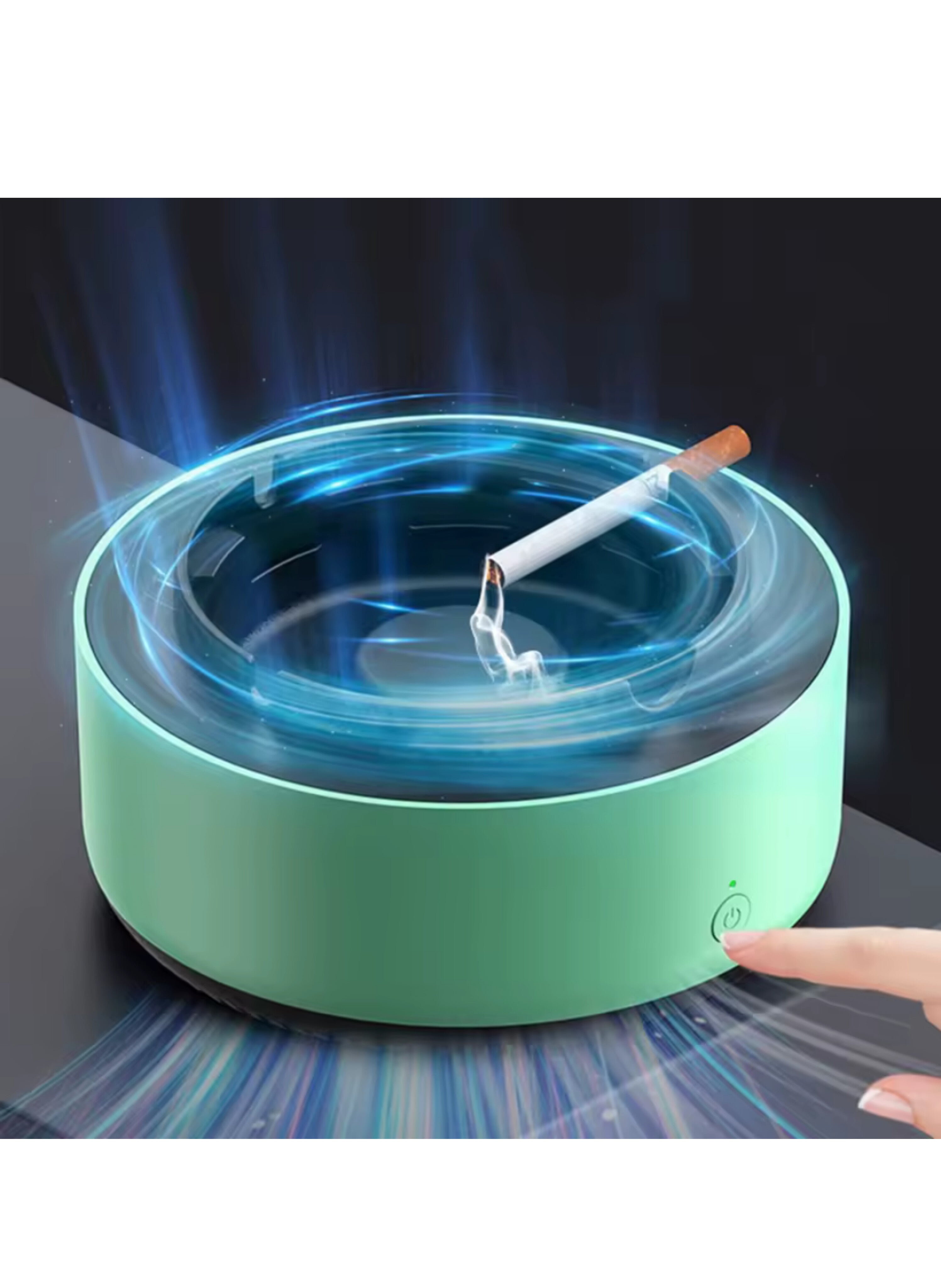 منفضة سجائر إلكترونية لتنقية الهواء بتكنولوجيا 360 درجة - جهاز مزيل للدخان والروائح يعمل بالبطارية مع ميزة التعطير Electronic Smokeless Ashtray with 360° Surround Suction - Battery-Operated Air Purifier and Deodorizer with Built-in Aromatherapy