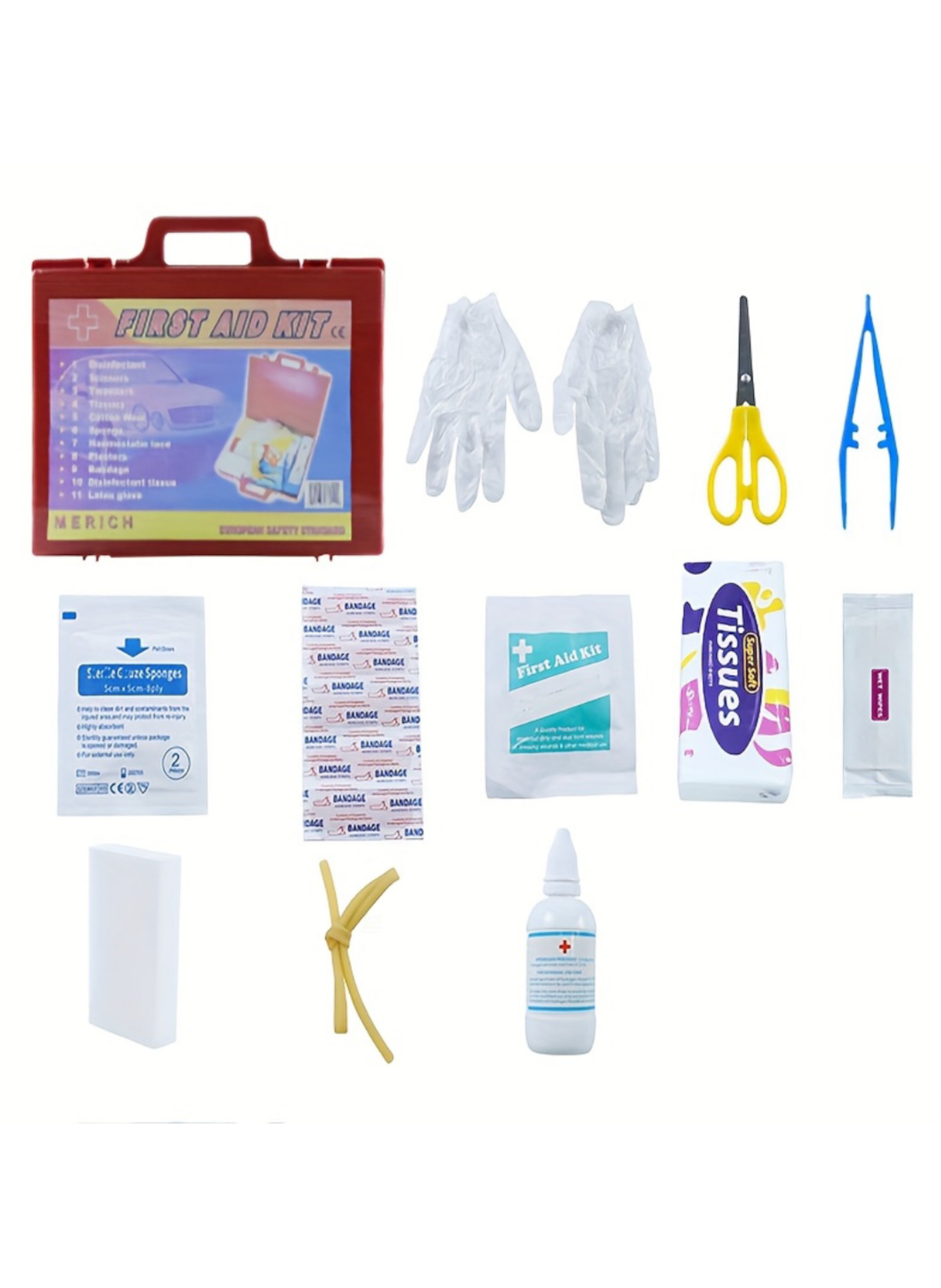 حقيبة إسعافات أولية شاملة للسفر والسيارة والمنزل 20 قطعة، علبة حمراء محمولة مع لوازم طبية أساسية، للطوارئ والإصابات الطفيفة. Comprehensive 20-Piece First Aid Kit for Travel, Car, and Home Use – Portable Hard Red Case with Essential Medical Supplies