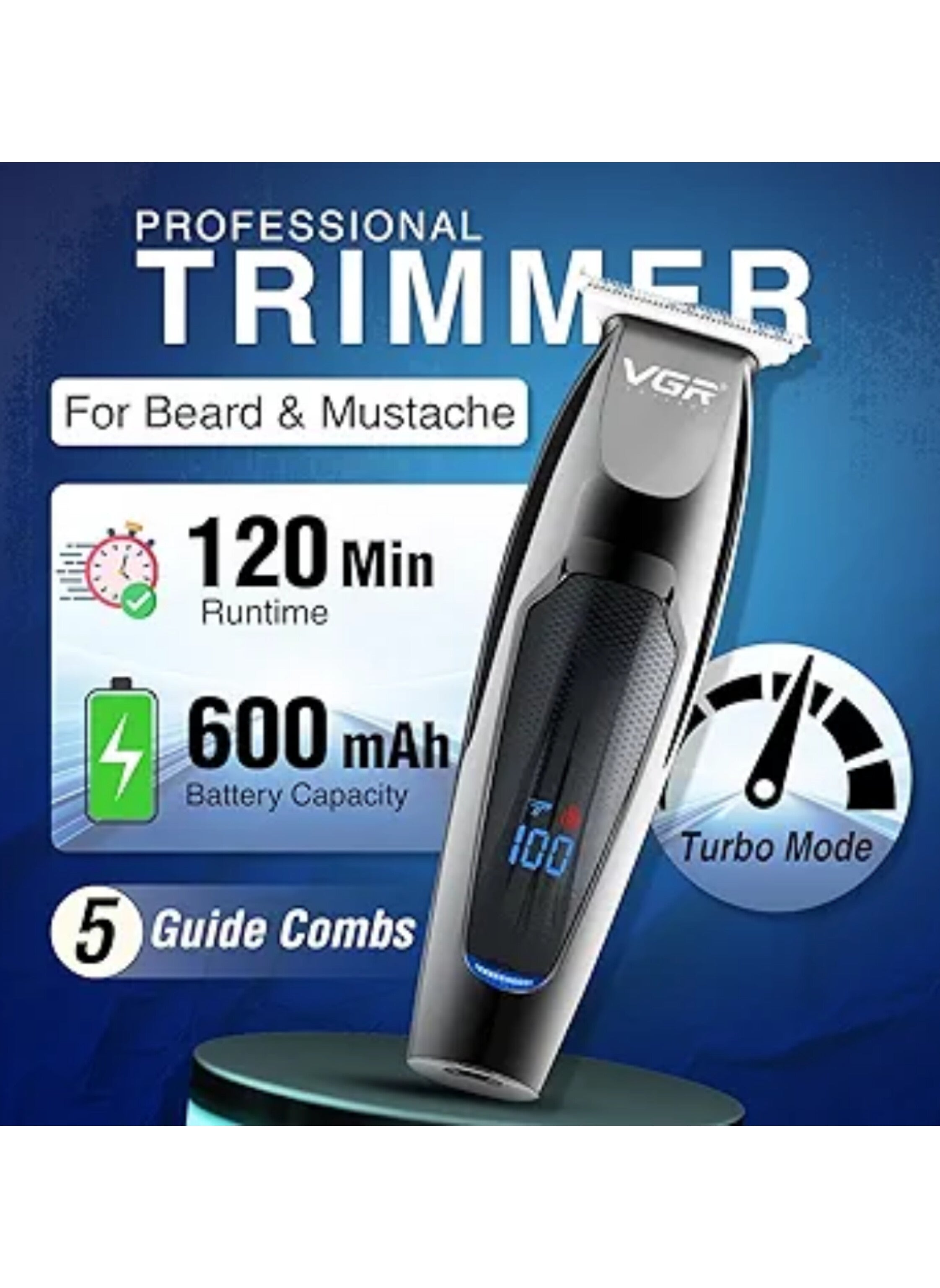 ماكينة قص الشعر اللاسلكية الاحترافية V-070 للرجال - قابلة للشحن بشاشة LED V-070 Professional Cordless Hair Clipper for Men - Rechargeable with LED Display