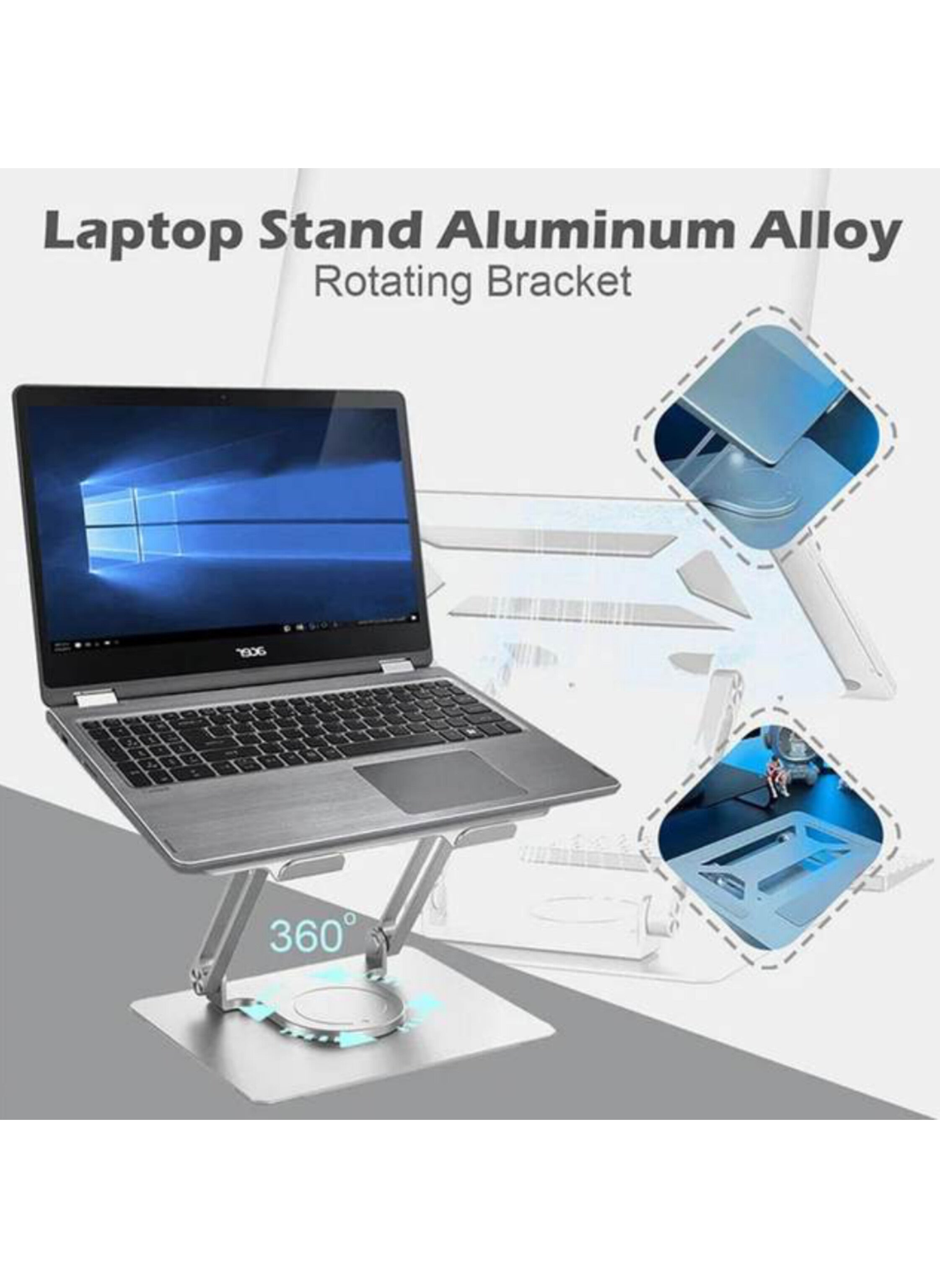Professional Aluminum Alloy Laptop Stand 360 Degree Adjustable Laptop Holder Rotating Laptop Stand for Home Office Work حامل كمبيوتر محمول احترافي من سبائك الألومنيوم ح قابل للتعديل 360 درجة حامل كمبيوتر محمول قابل للدوران للعمل المكتبي المنزلي