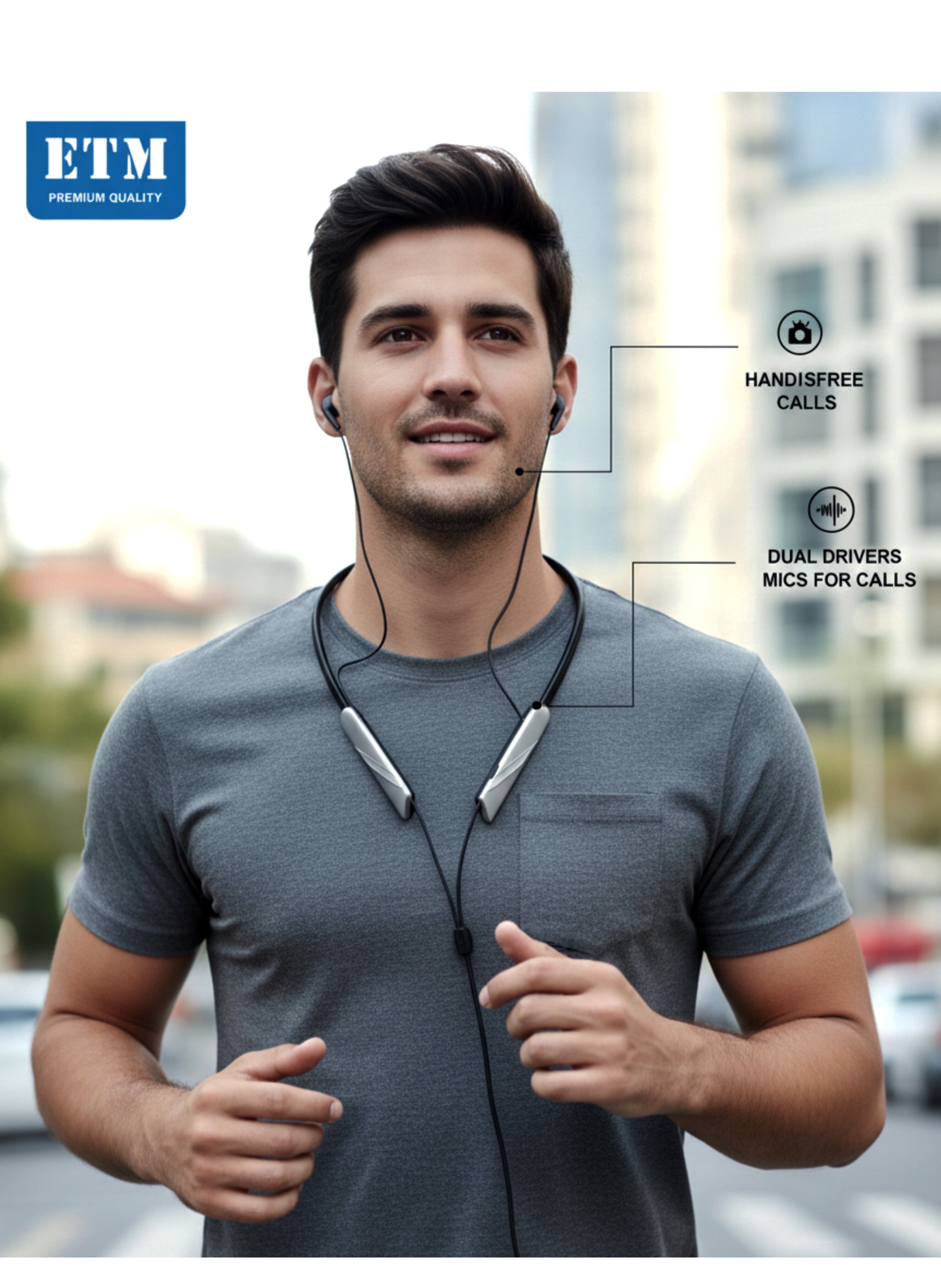 Wireless Neckband Headset - Dual Drivers Technology with Hi-Fi Audio and Up to 500 Hours Standby Time. سماعات أذن لاسلكية حول الرقبة -  ووقت استعداد يصل إلى 500 ساعة.