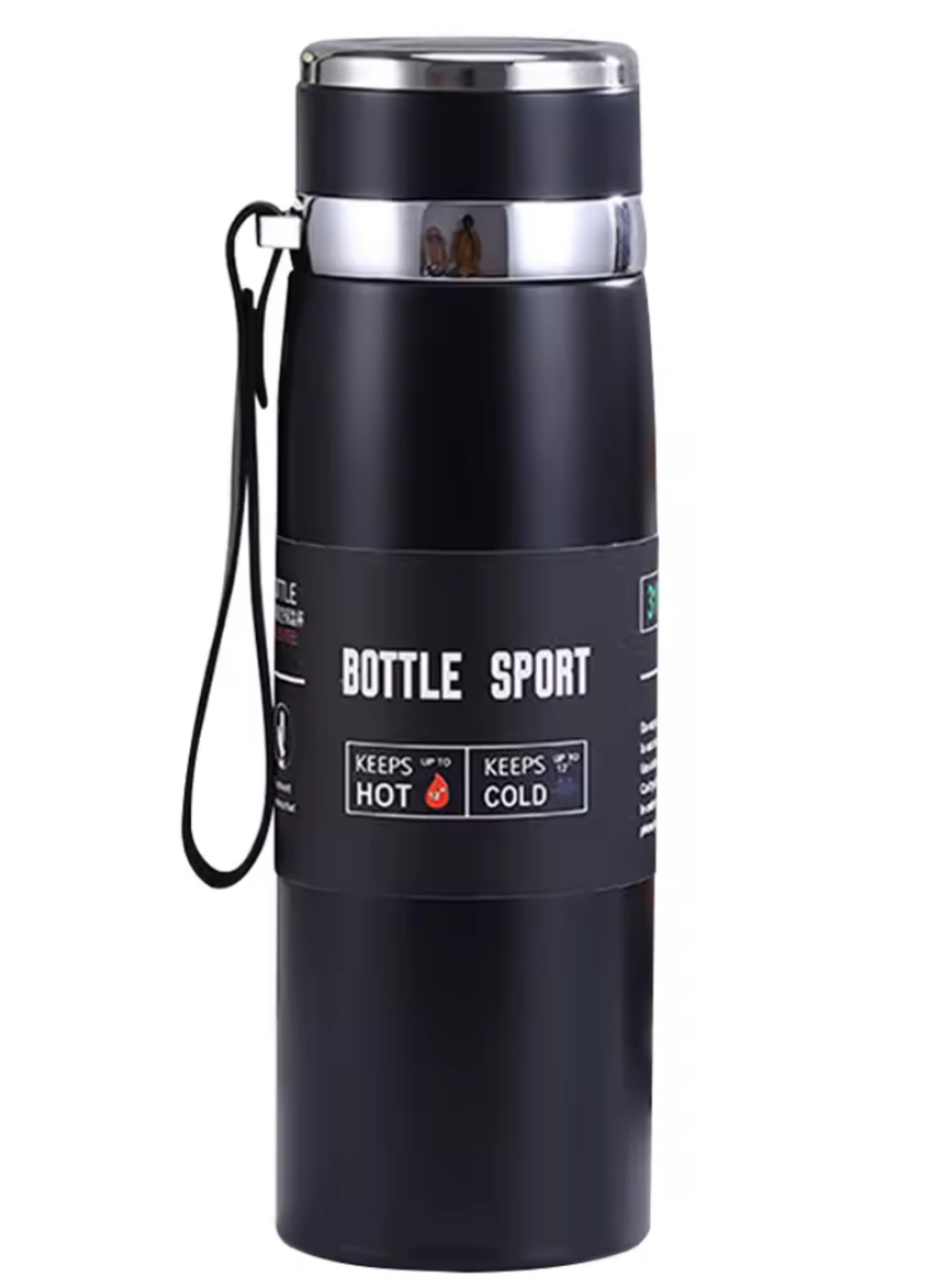 قارورة عازلة (ترمس) من الفولاذ المقاوم للصدأ سعة 1000 مل - اللون الأسود 1000 ml Stainless Steel Insulated Flask (Thermos) - Black Color