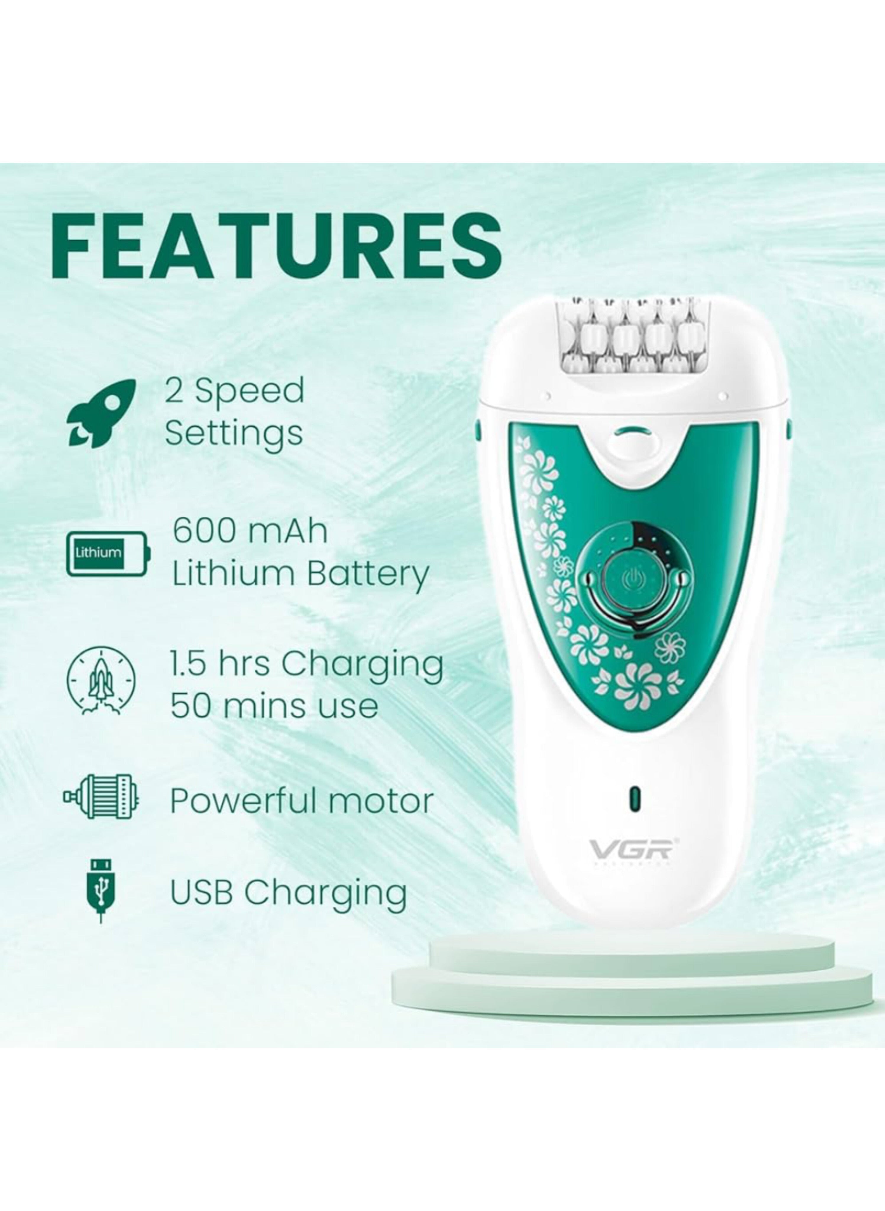 جهاز إزالة الشعر الكهربائي النسائي اللاسلكي القابل للشحن  Cordless Electric Epilator for Women, Rechargeable