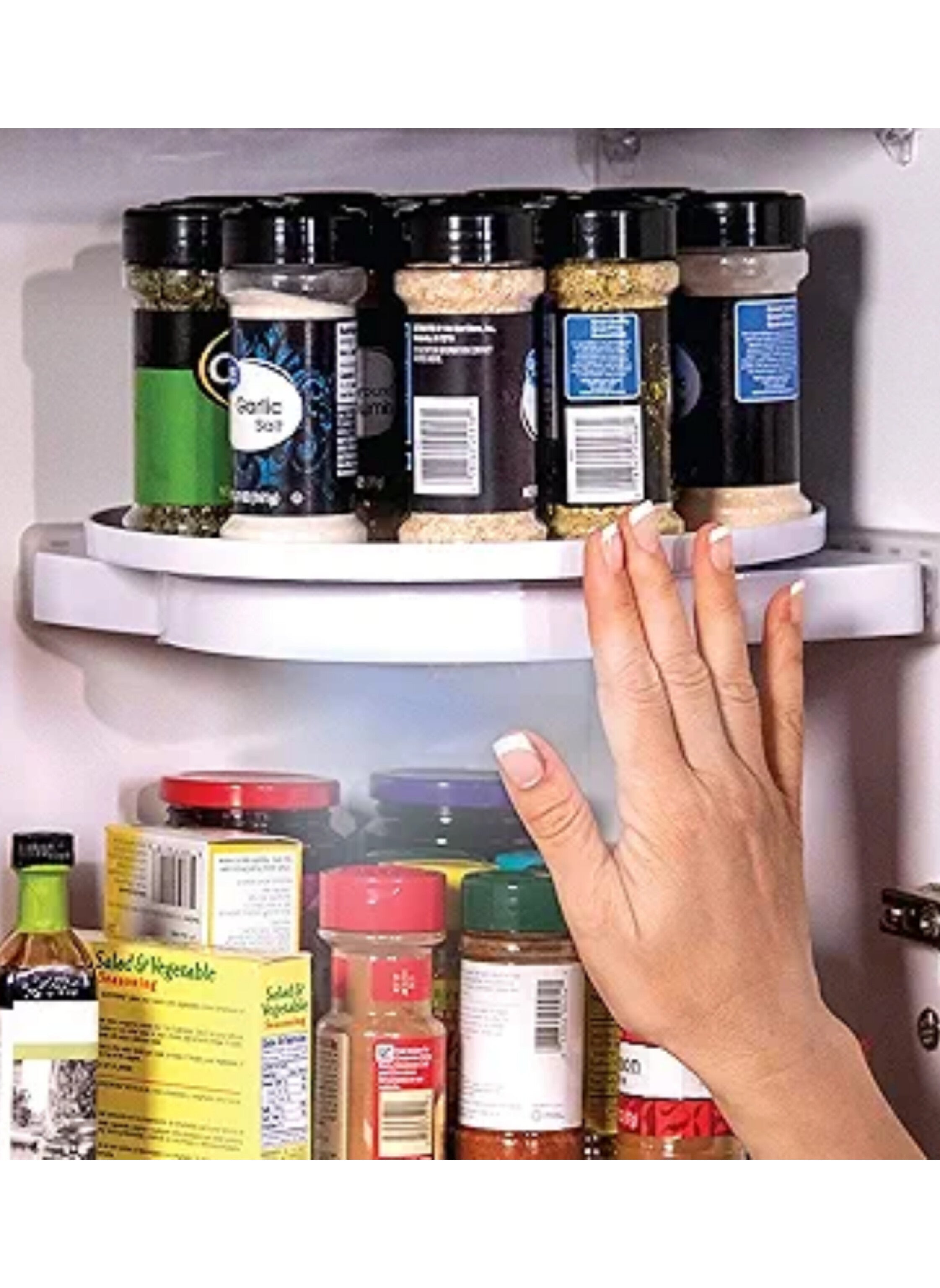 360° Rotating Corner Storage Organizer - Multi-Purpose Kitchen & Bathroom Shelf منظم تخزين زاوية دوار 360 درجة - رف متعدد الأغراض للمطبخ والحمام