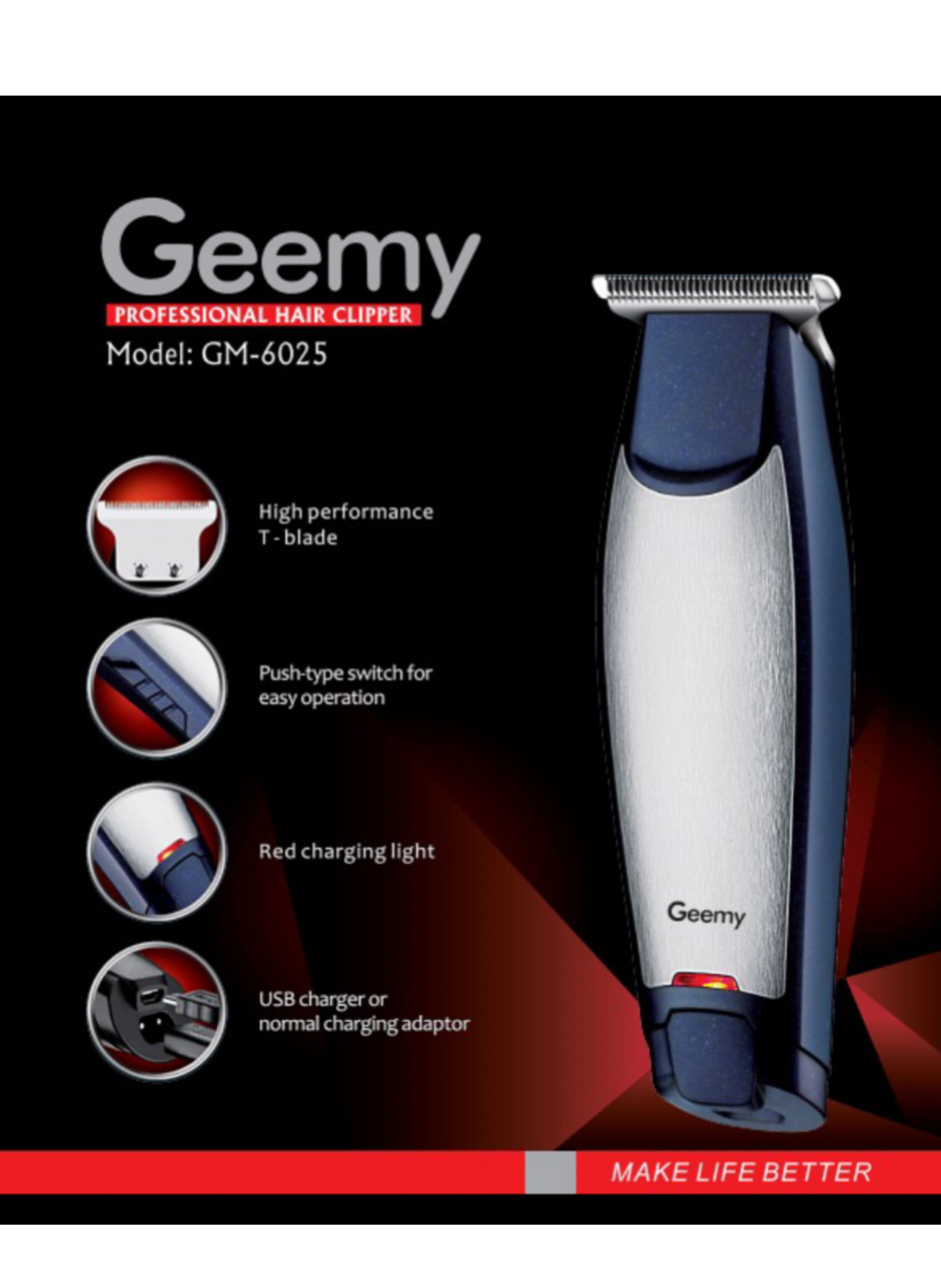 Geemy GM-6025 ماكينة تشذيب وتحديد للرجال والنساء – للحية، الشارب، والشعر – محرك عالي السرعة وبطارية 70 دقيقة لاسلكية Geemy GM-6025 Multi-Groomer & Precision Trimmer for Men & Women – Beard, Mustache, Hair – High-Speed Motor & 70-Min Cordless Battery