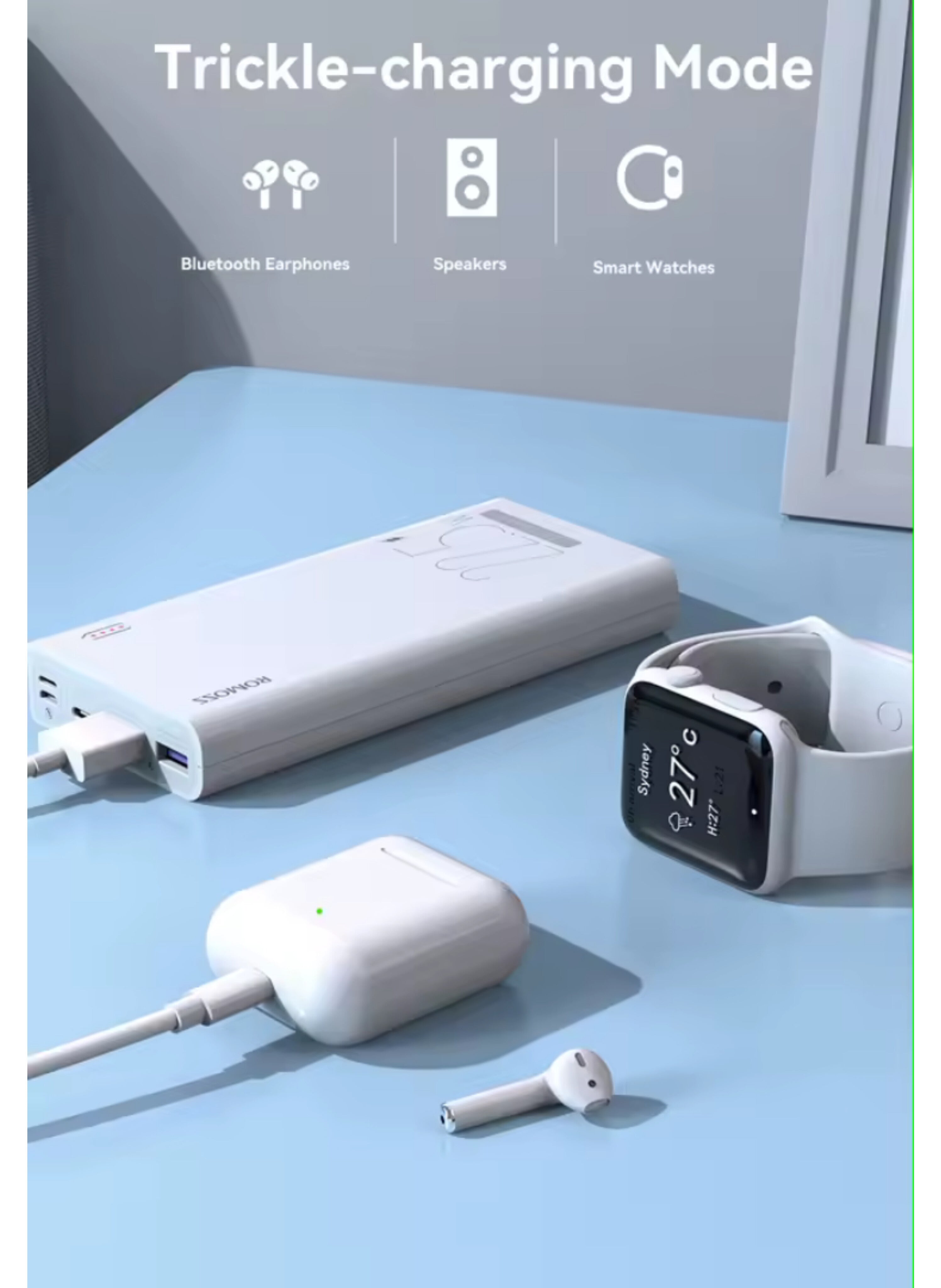 شاحن محمول (باور بانك) ROMOSS بسعة 20000 ملي أمبير، شحن فائق 22.5 واط، ويدعم تقنية PD، مع مدخلات ومخرجات متعددة