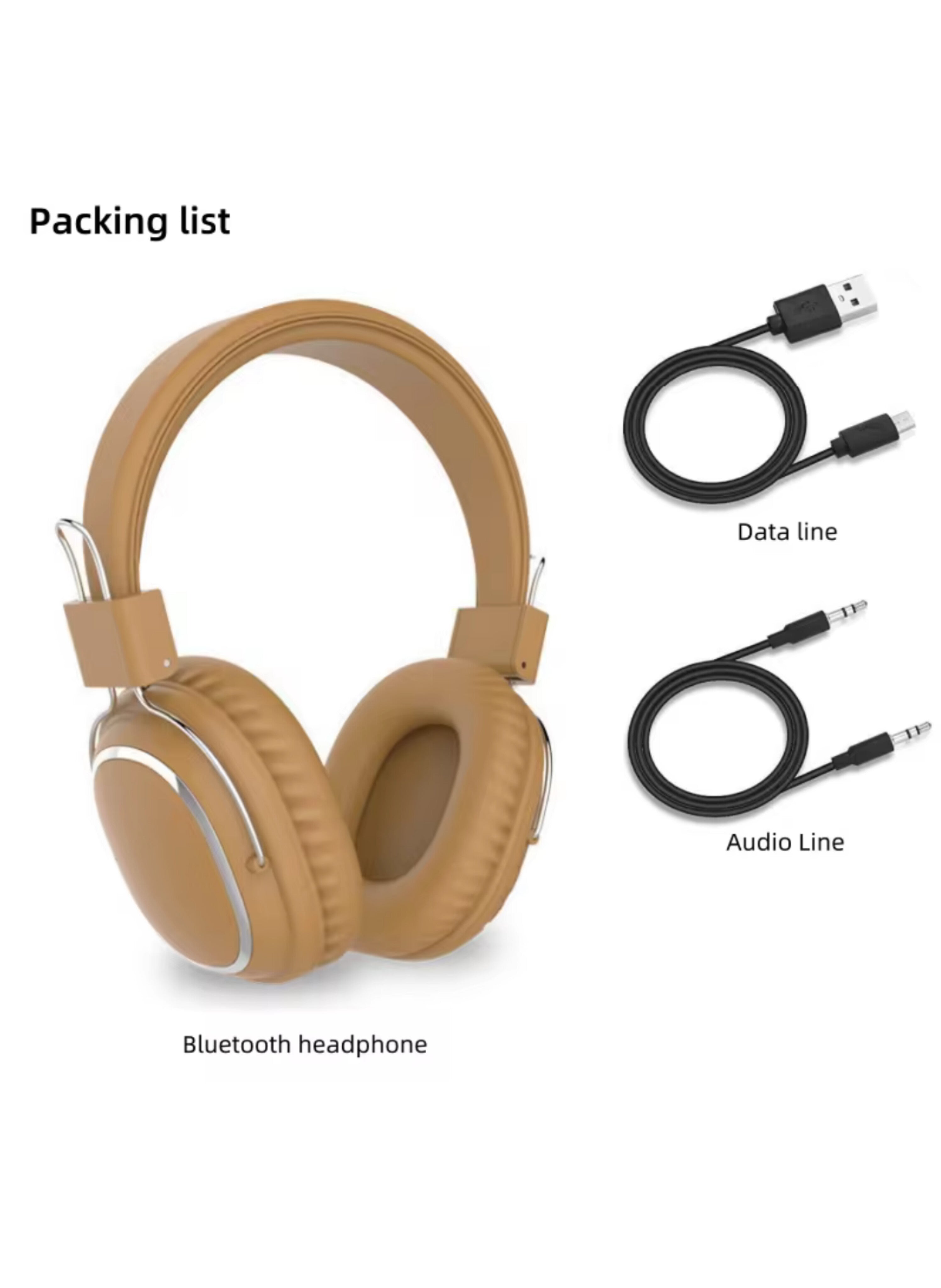 Orange/Tan Leather Wireless Over-Ear Bluetooth Headphones - Modern Design with Silver Metal Accents and HD Stereo Soundسماعات رأس لاسلكية فوق الأذن برتقالية/جلد تان - بلوتوث، تصميم عصري بمعدن فضي وصوت ستيريو عالي الوضوح
