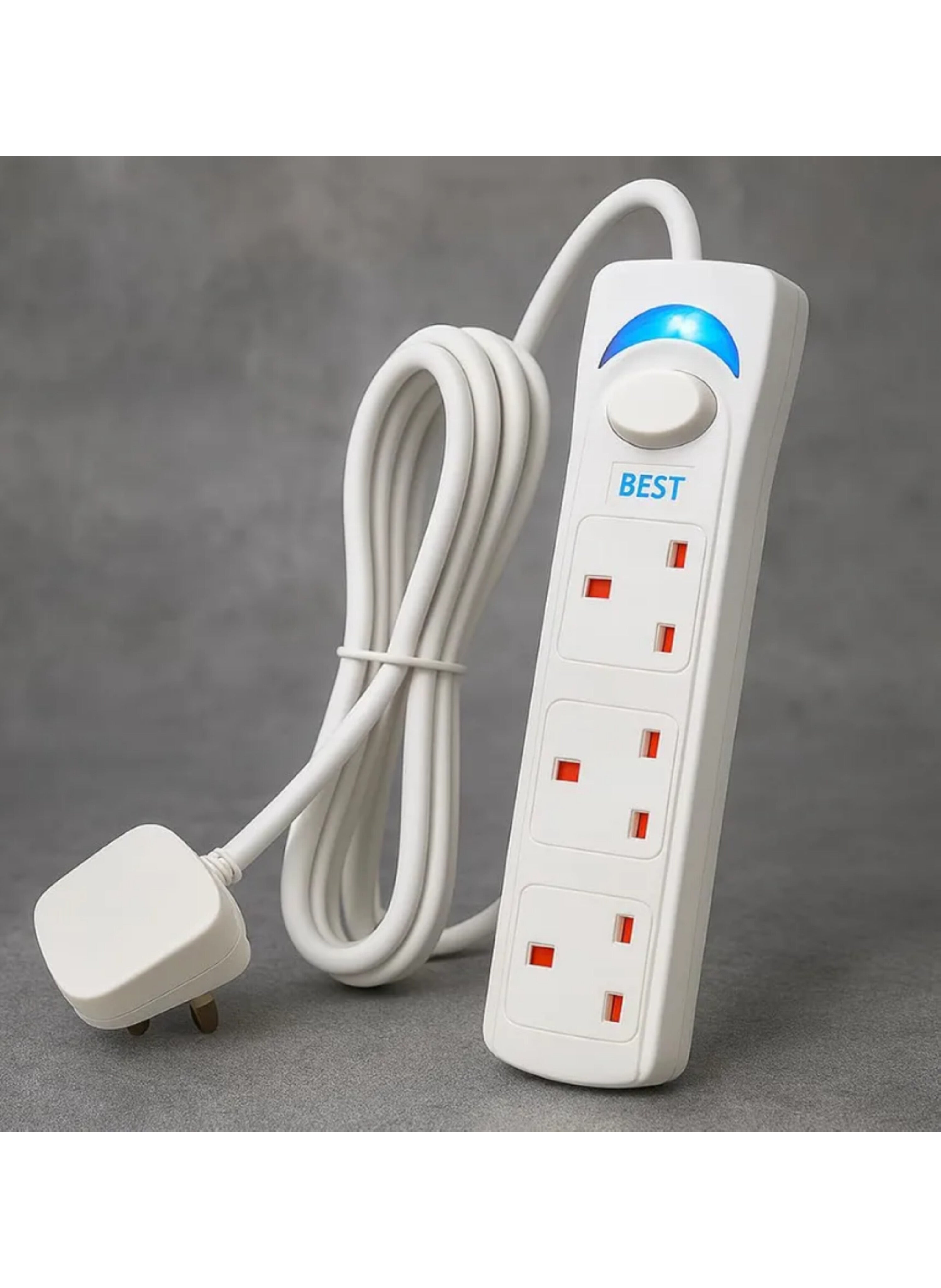 توصيلة كهربائية ثلاثية المقابس بطول 3 متر مع مفتاح تشغيل 3-Way Power Extension Socket with 3-Meter Cord, Master ON/OFF Switch,