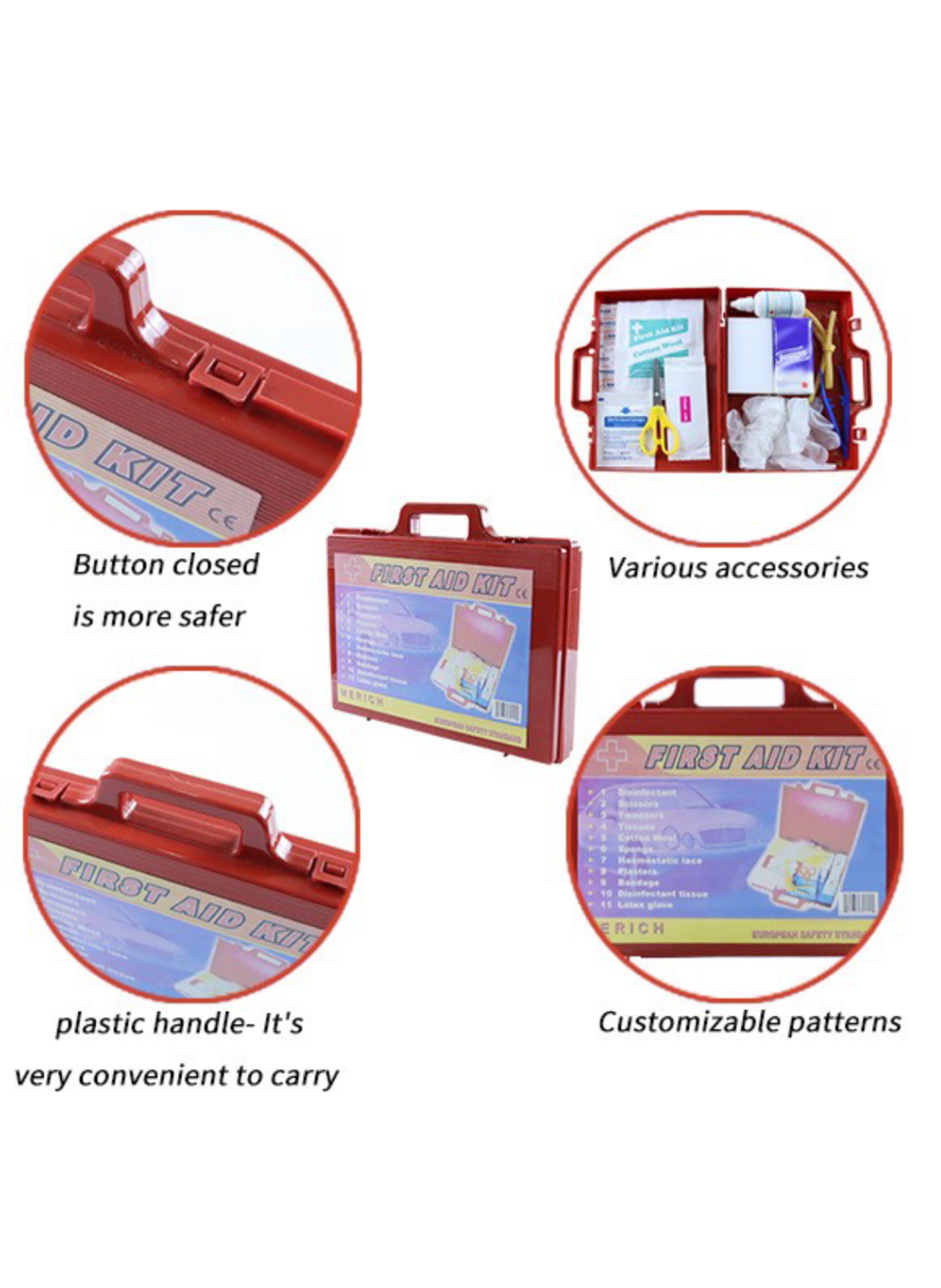 حقيبة إسعافات أولية شاملة للسفر والسيارة والمنزل 20 قطعة، علبة حمراء محمولة مع لوازم طبية أساسية، للطوارئ والإصابات الطفيفة. Comprehensive 20-Piece First Aid Kit for Travel, Car, and Home Use – Portable Hard Red Case with Essential Medical Supplies