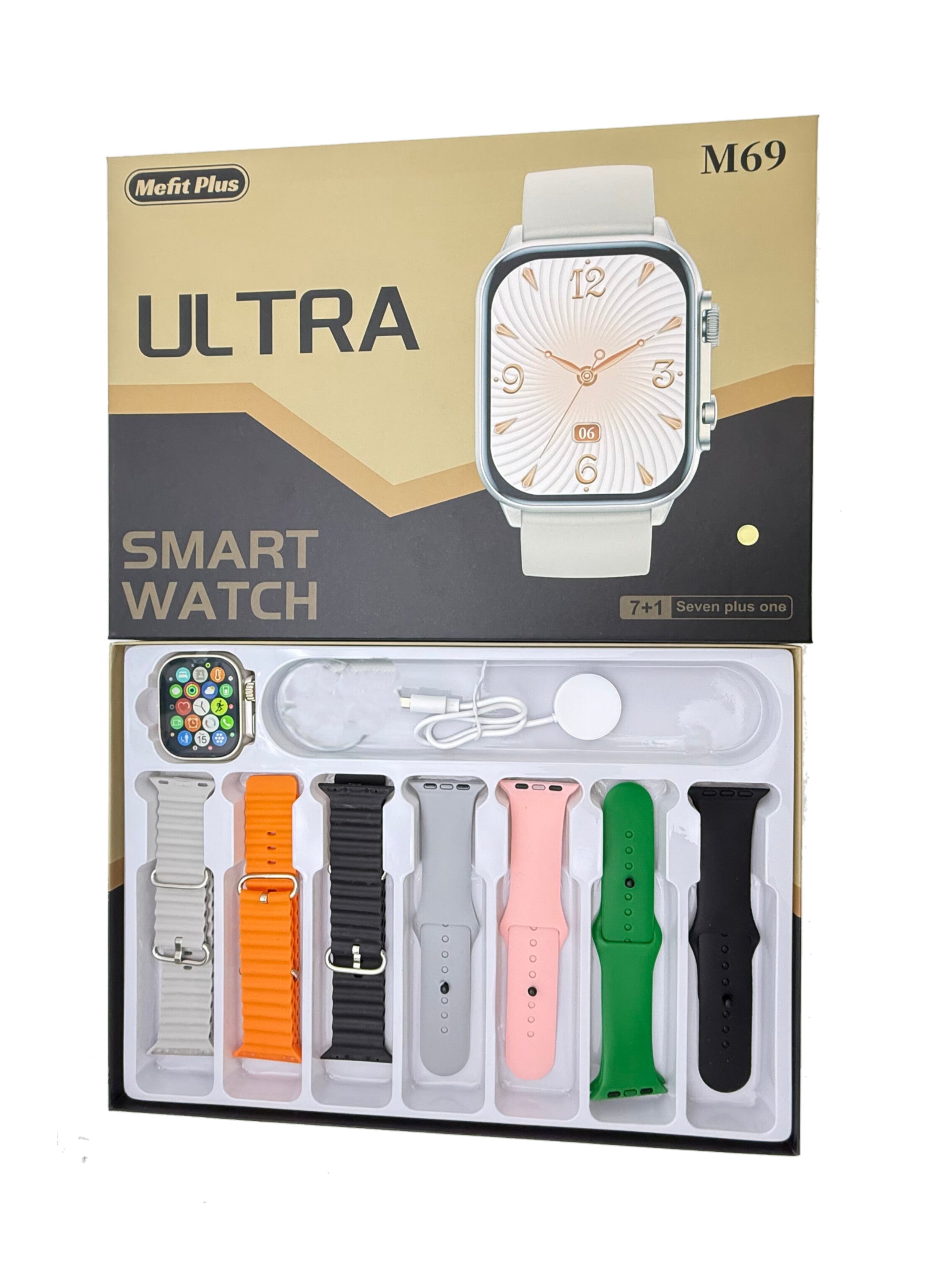 Premium Unisex Smartwatch: Call, Wireless Charging, & 7 Multi-Style Straps ساعة ذكية فاخرة للجنسين: اتصال، شحن لاسلكي، و7 أساور متعددة الأنماط