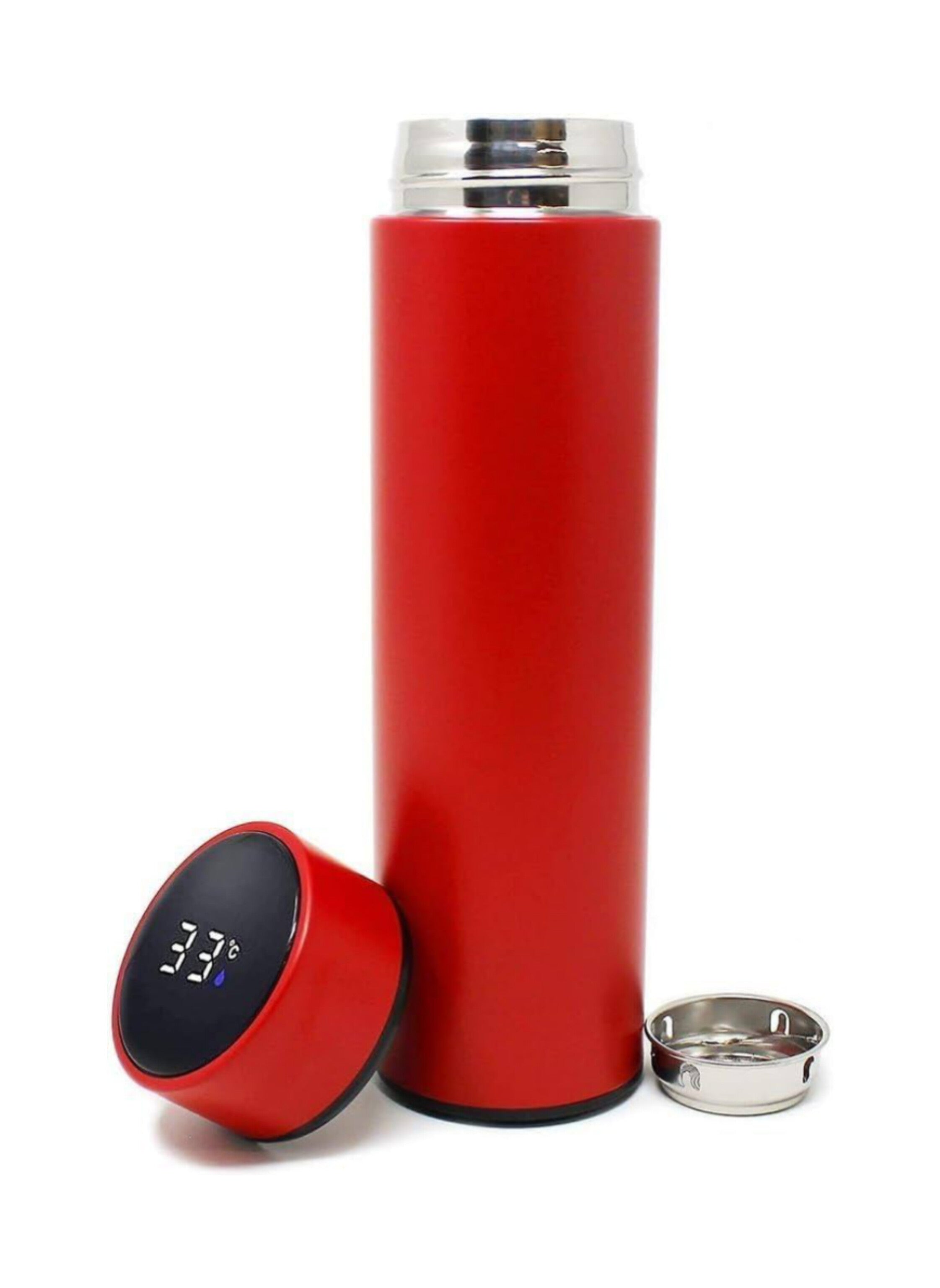 500ml Smart Water Bottle with LED Display Stainless Steel Thermostat for Hot and Cold Coffee and Tea for School, Home and Office red  color زجاجة مياه ذكية  500 مل بشاشة LED لعرض من الستانلس ستيل لمدة حراري للقهوة والشاي الساخن والبارد لون احمر