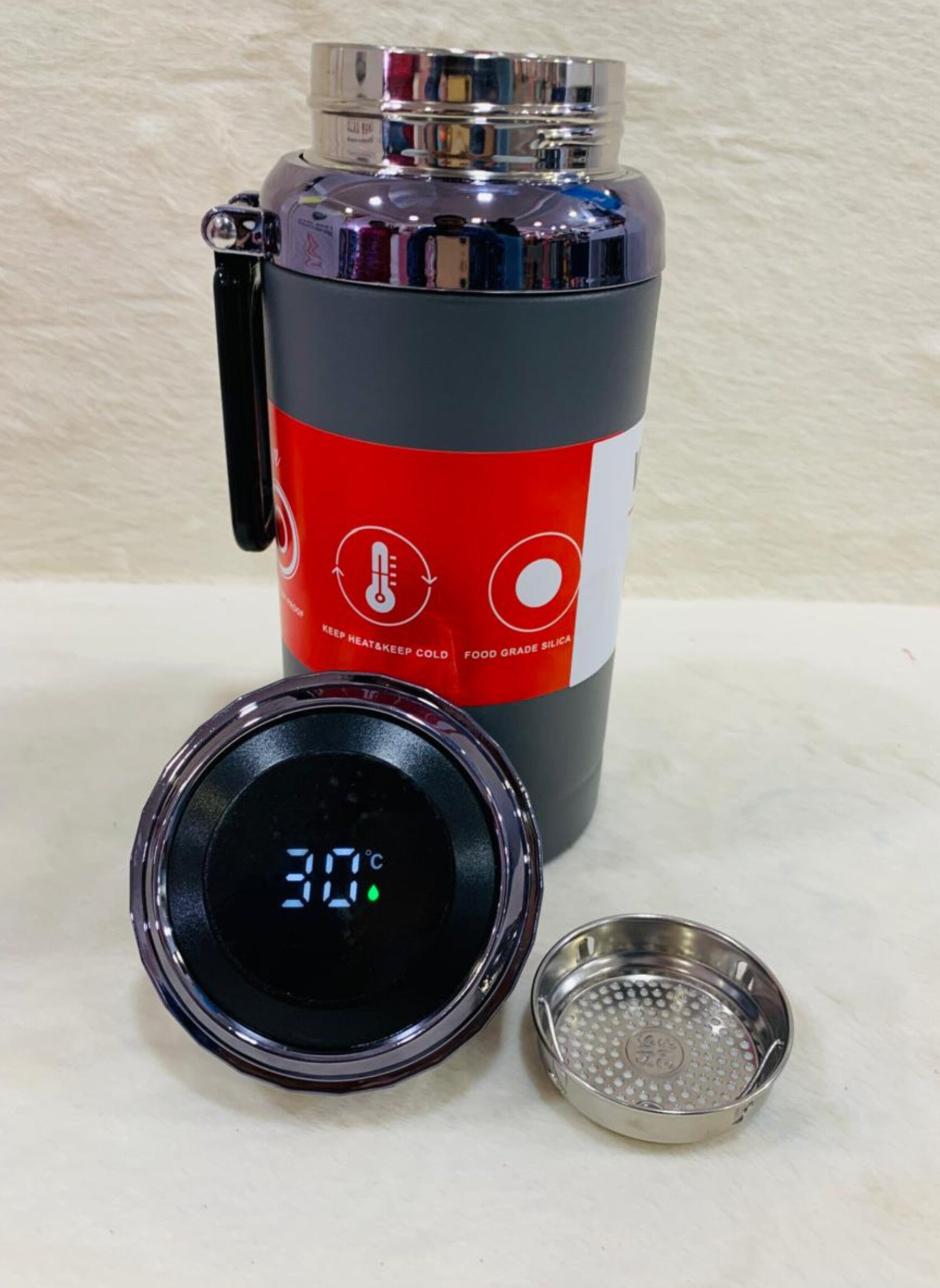 Premium 1L Stainless Steel Thermos – Double Wall Vacuum Insulation, Smart Temperature Display, Portable Design with Ergonomic Handle