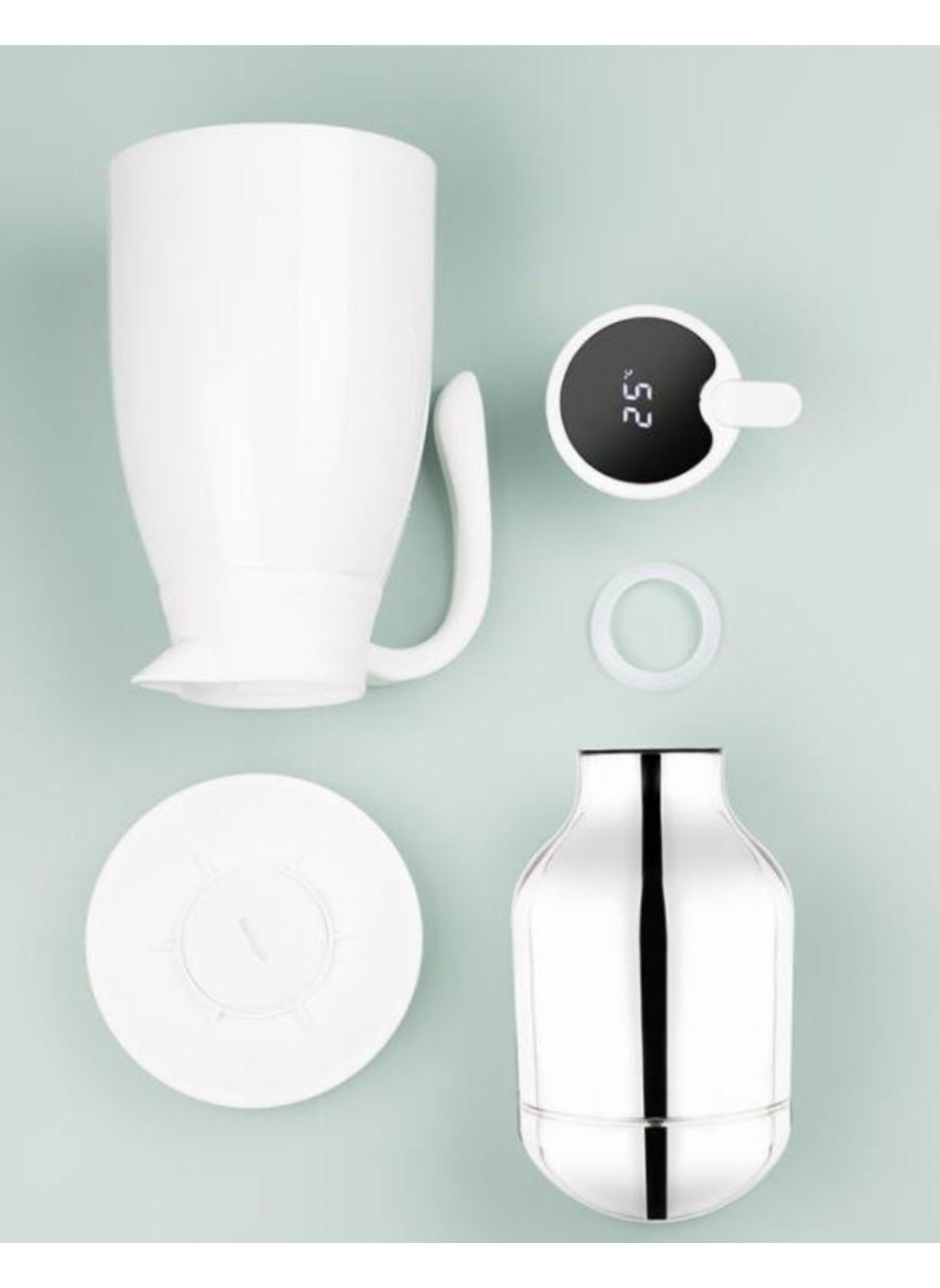 Smart 2L Thermal Carafe with Temperature Display & Premium Glass Liner - Hot & Cold Beverage Insulator, Perfect for Home, Office & Travel white color  ترمس ذكي 2 لتر بشاشة عرض الحرارة حافظ حرارة الساخنة والباردة، للمنزل والمكتب والسفر لون ابيض