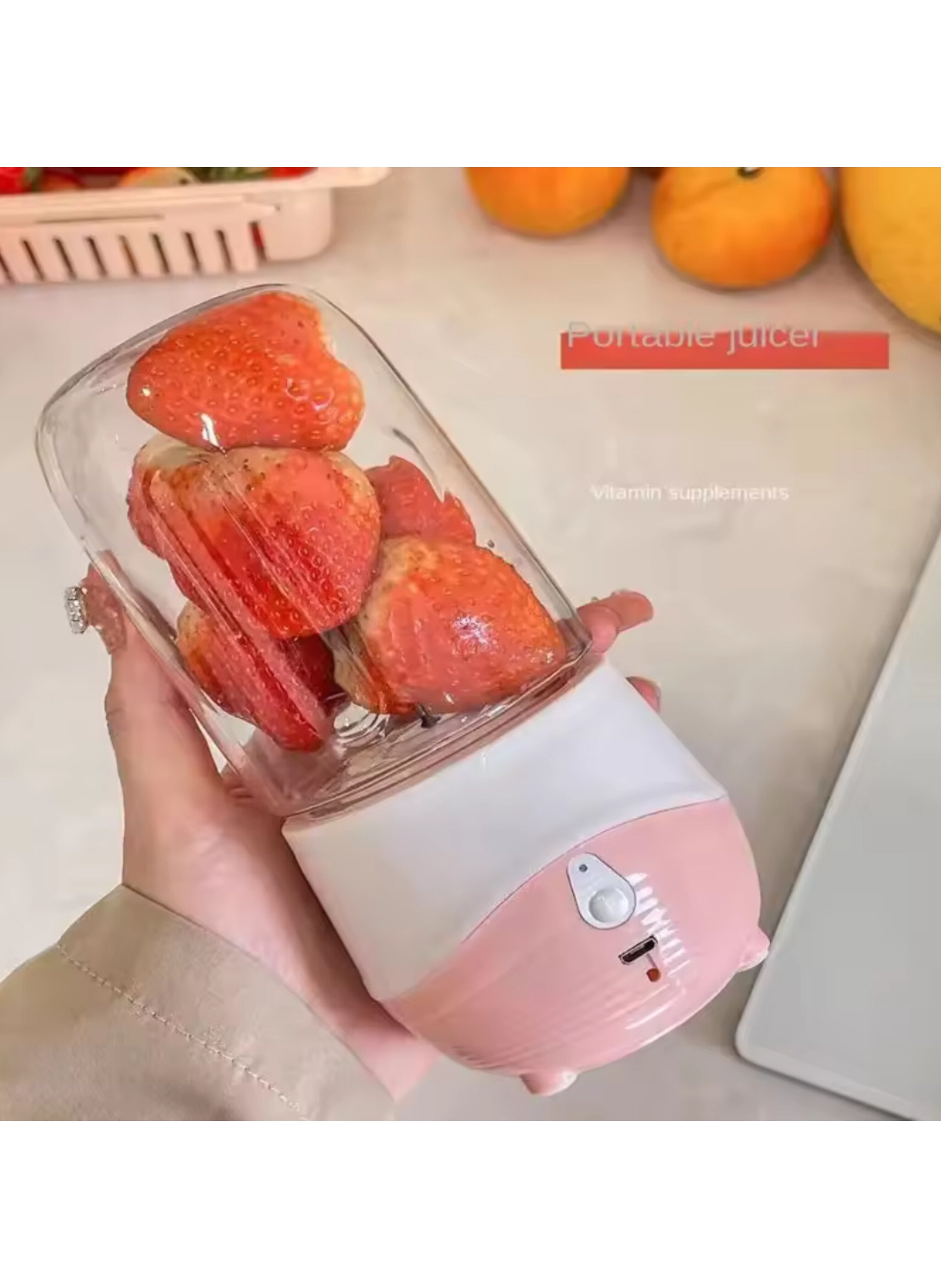 كوب عصارة كهربائي وردي/أبيض محمول وقابل للشحن - خلاط شخصي صغير 300 مل بميزة التشغيل السريع Pink/White Portable Electric Juicer Cup - Rechargeable Small 300ml Personal Blender with Quick Start Feature