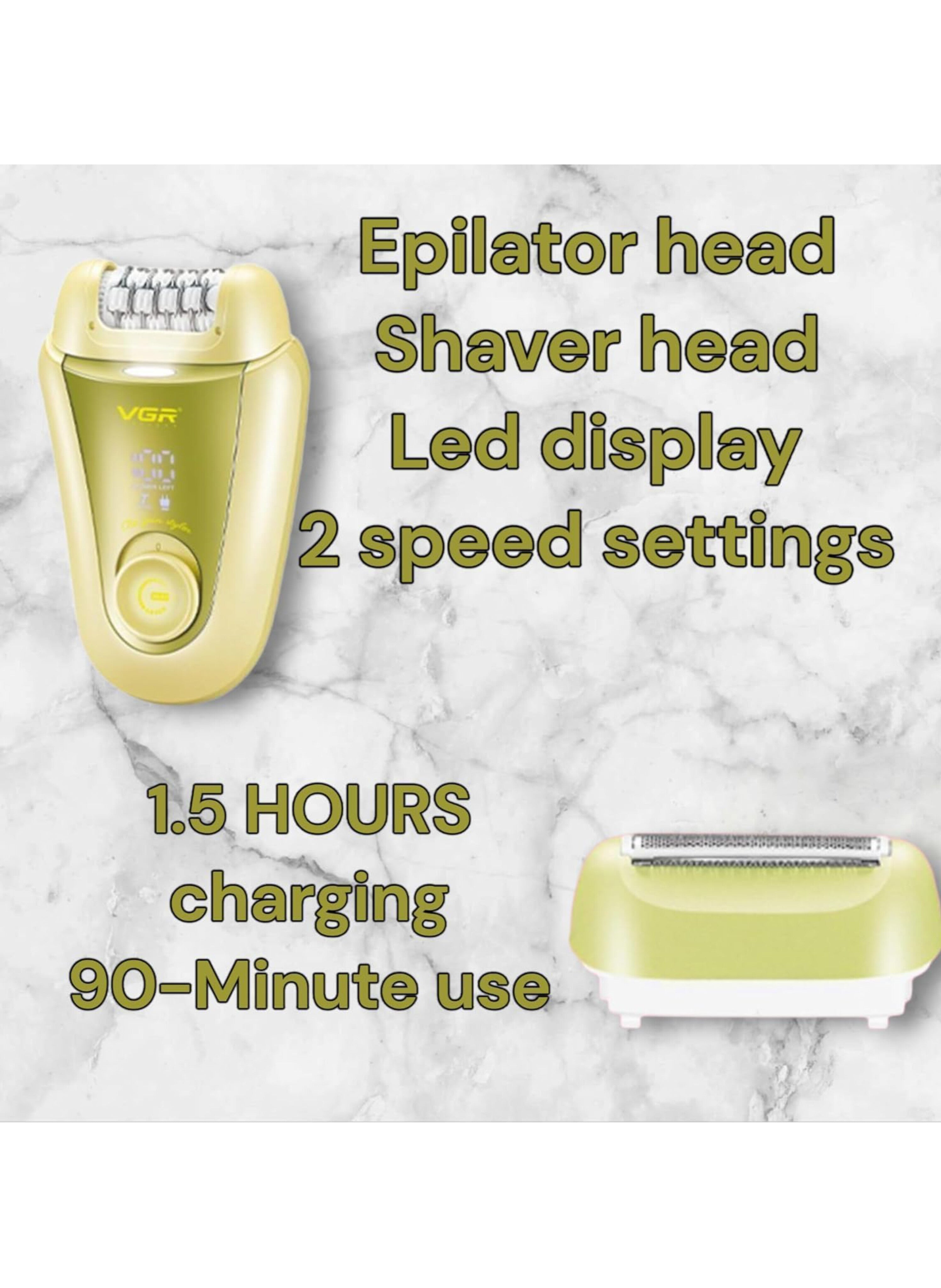 جهاز إزالة الشعر 2 في 1 النسائي اللاسلكي القابل للشحن ، وشفرات إزالة مدمجة وضوء LED، مخصص لإزالة الشعر الجاف والرطب من الوجه والجسم.  Cordless Rechargeable Women's Epilator and Shaver, with Li-ion Battery  for Wet & Dry Hair Removal.