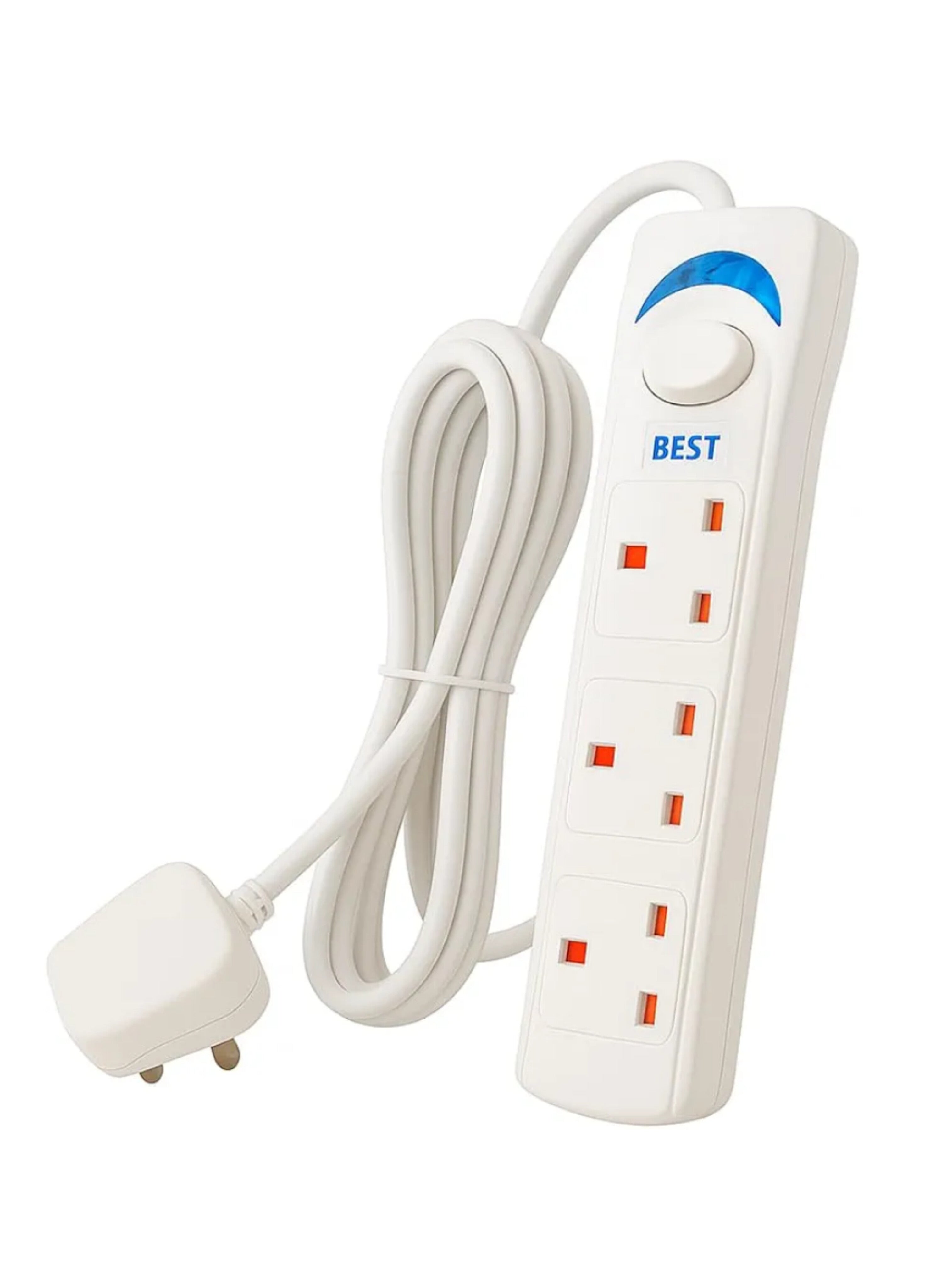 توصيلة كهربائية ثلاثية المقابس بطول 5 متر مع مفتاح تشغيل/إيقاف رئيسي  3-Way Power Extension Socket with 5-Meter Cord, Master ON/OFF Switch,