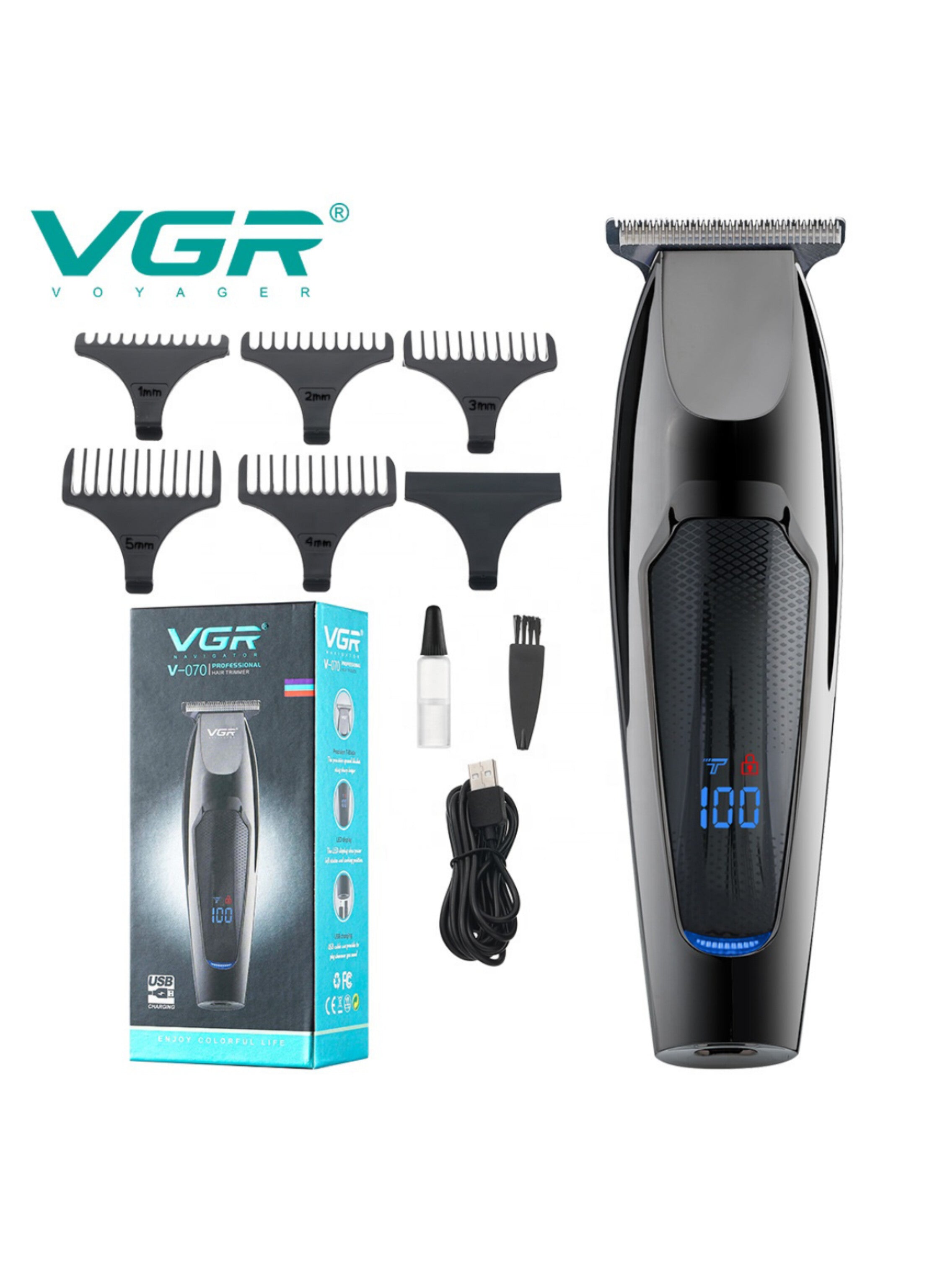 ماكينة قص الشعر اللاسلكية الاحترافية V-070 للرجال - قابلة للشحن بشاشة LED V-070 Professional Cordless Hair Clipper for Men - Rechargeable with LED Display